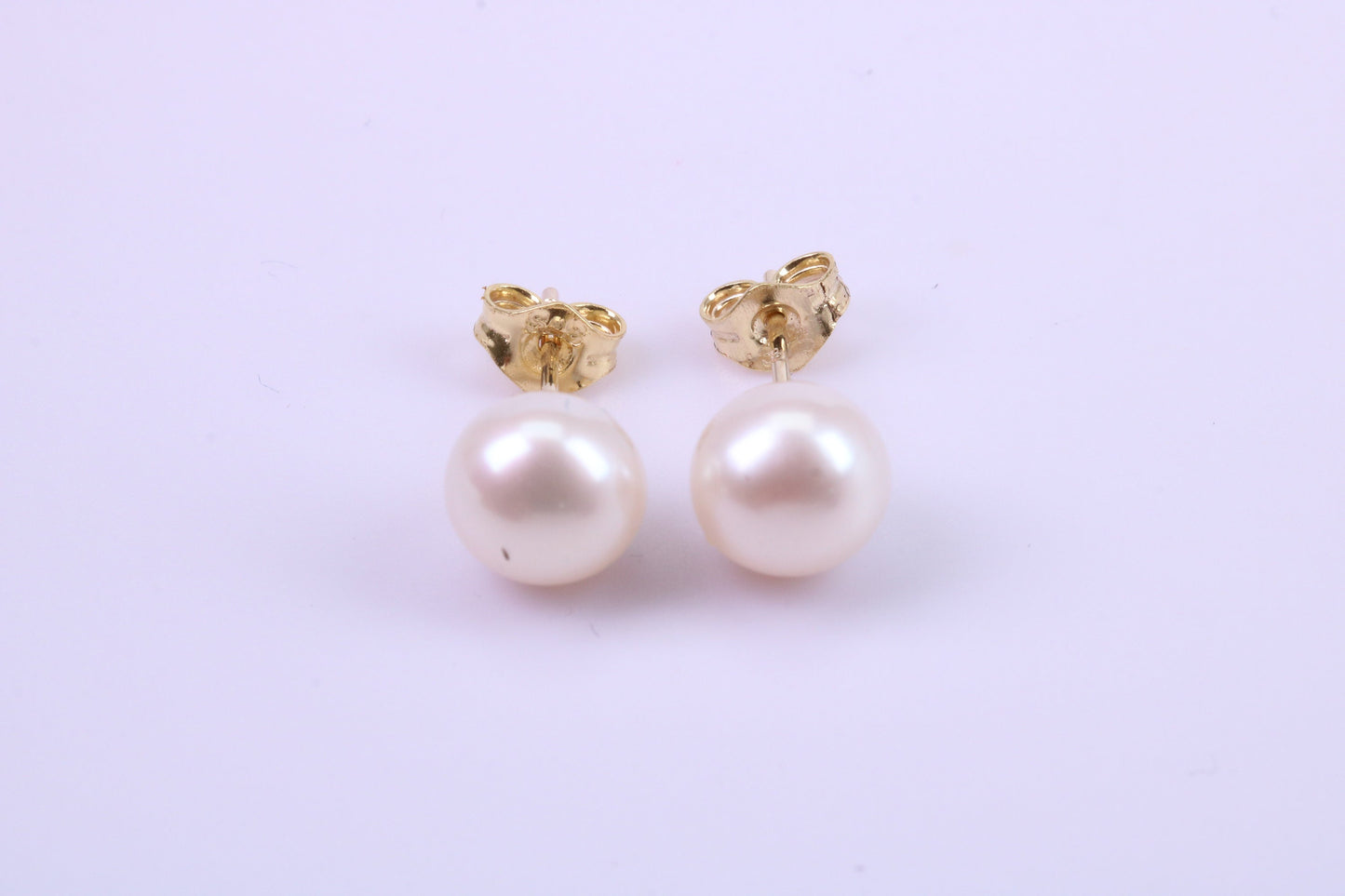 Round Natural Freshwater Pearl Stud Dropper Earrings set in Solid Yellow Gold