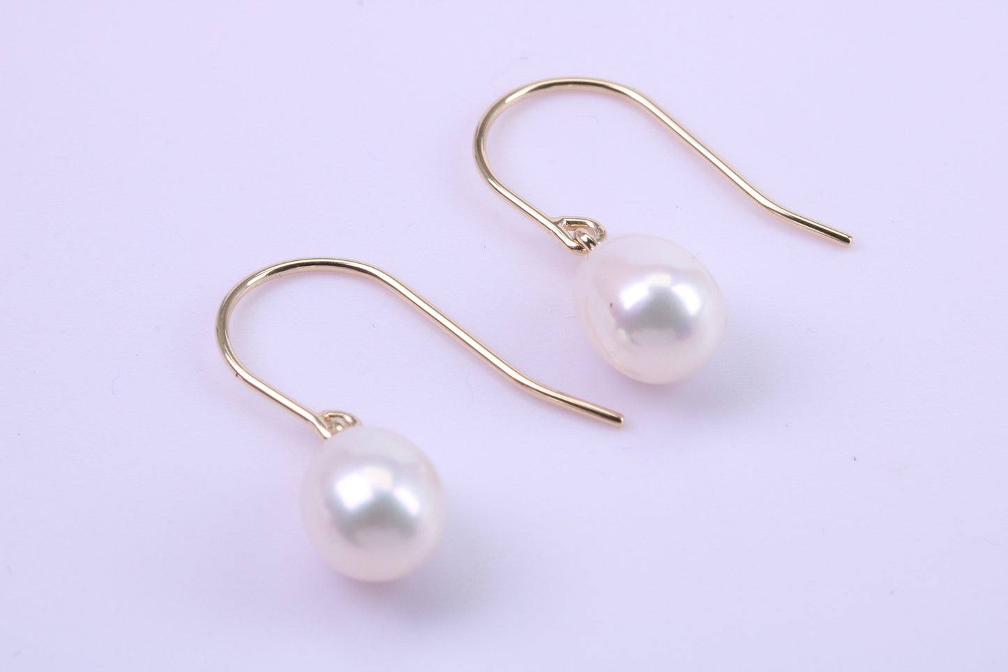 Teardrop Natural Freshwater Pearl Dropper Earrings set in Solid Yellow Gold