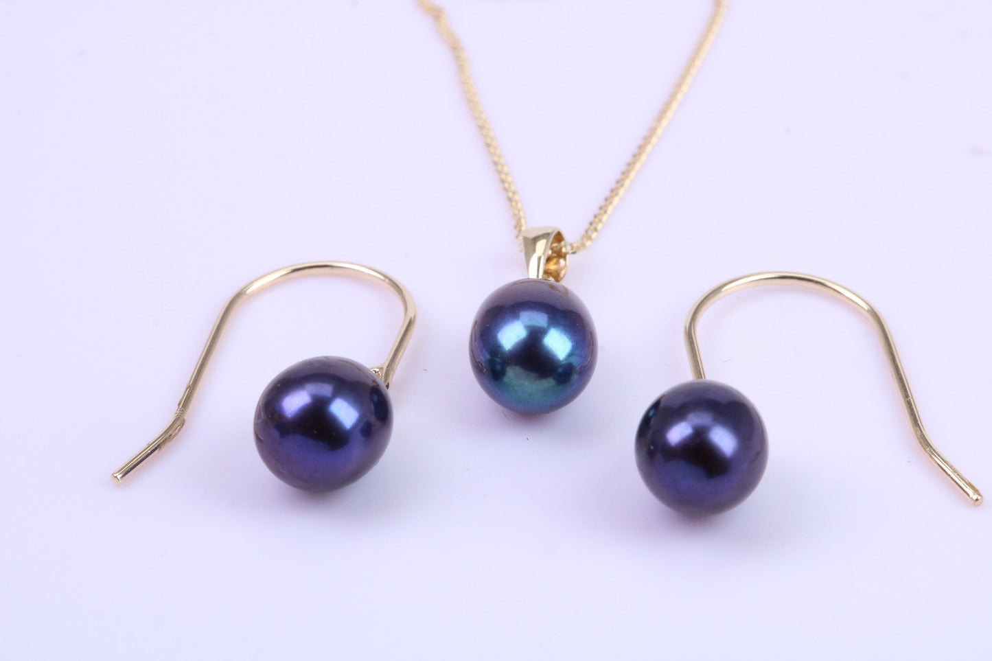 Teardrop Pearl Necklace and Matching Earrings set in Solid Yellow Gold Together with 18 Inch Yellow Gold Chain