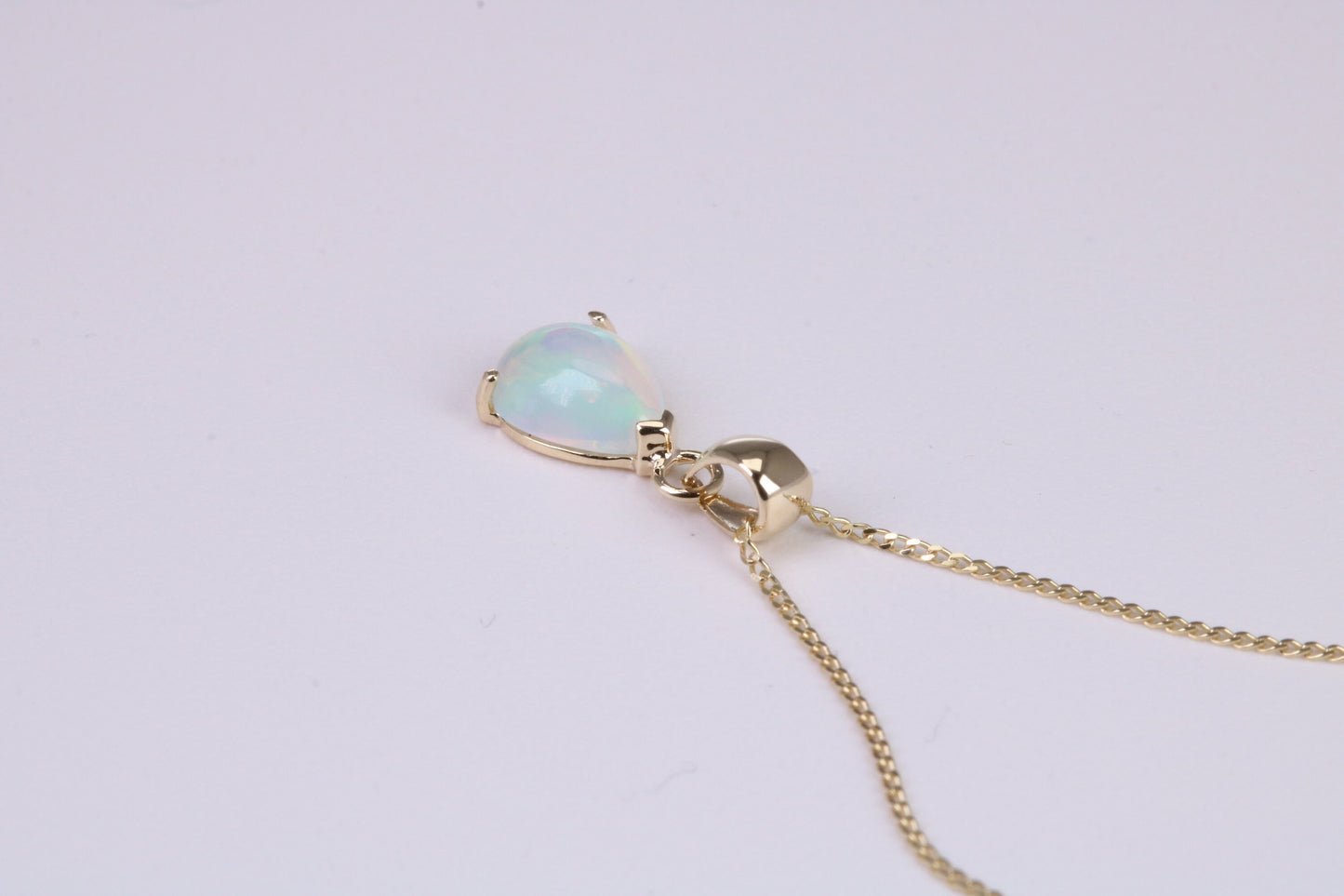 Natural Teardrop cut Opal set Necklace, Made from Solid Yellow Gold, With 18 Inch Long Chain