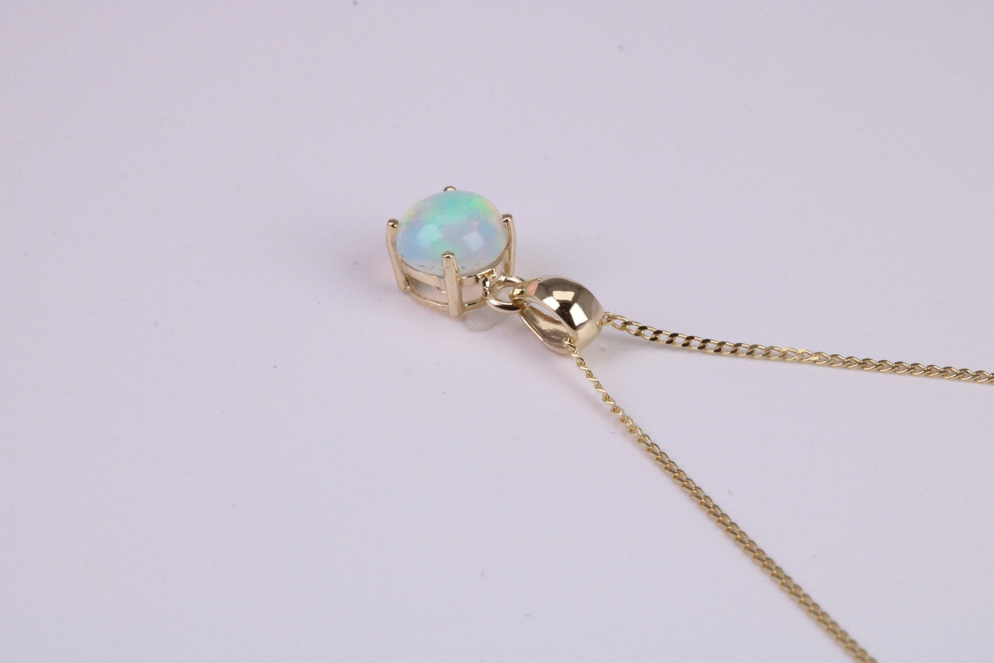 Natural Round cut Opal set Necklace, Made from Solid Yellow Gold, With 18 Inch Long Chain
