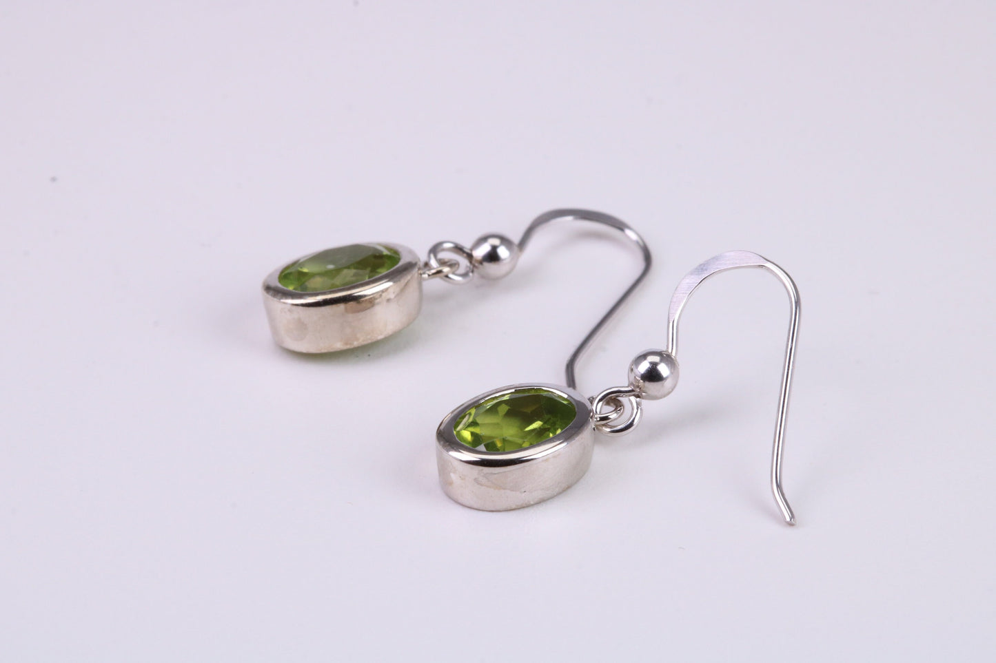 Real Oval cut Peridot set Dropper Earrings, Very Dressy, Made from Solid 925 Grade Sterling Silver