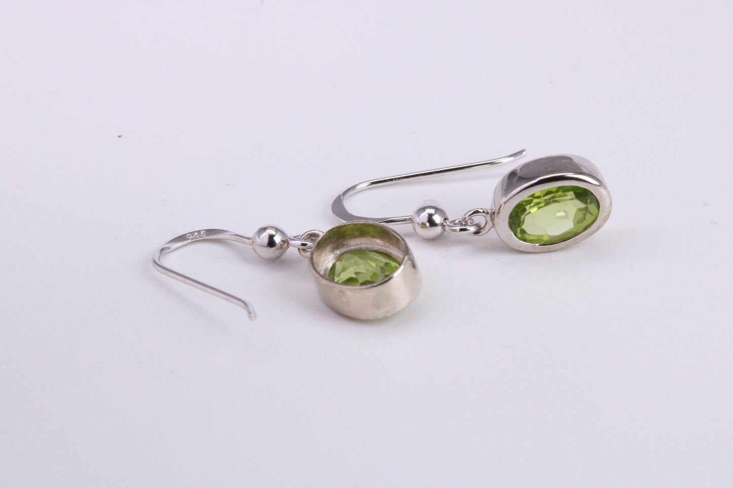 Real Oval cut Peridot set Dropper Earrings, Very Dressy, Made from Solid 925 Grade Sterling Silver