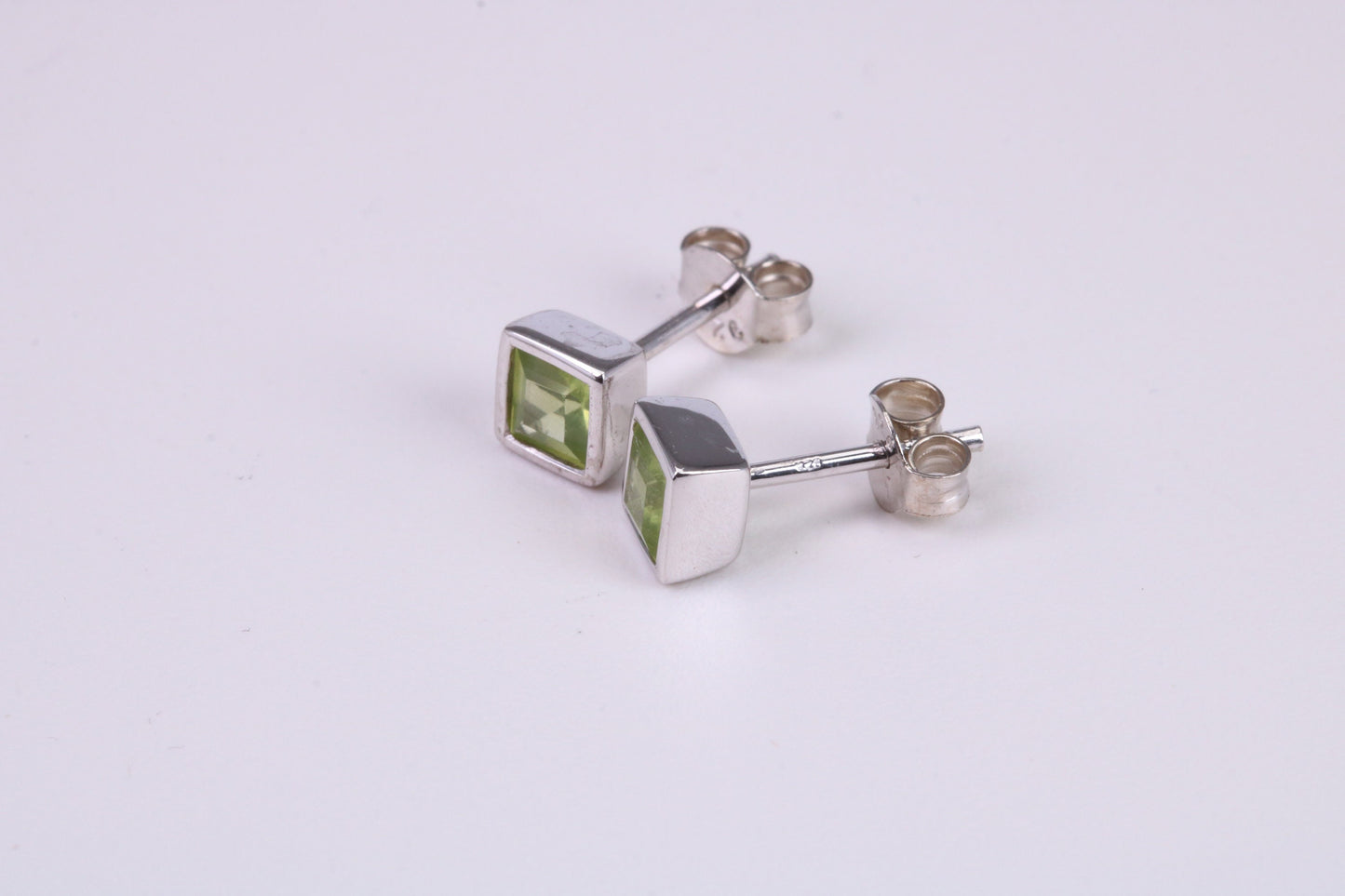 Real Square cut Peridot set Stud Earrings, Very Dressy, Made from Solid 925 Grade Sterling Silver