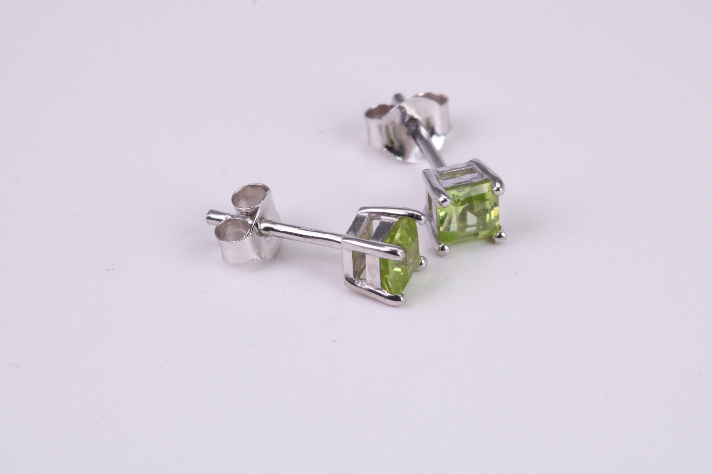 Real Square cut Peridot set Stud Earrings, Very Dressy, Made from Solid 925 Grade Sterling Silver