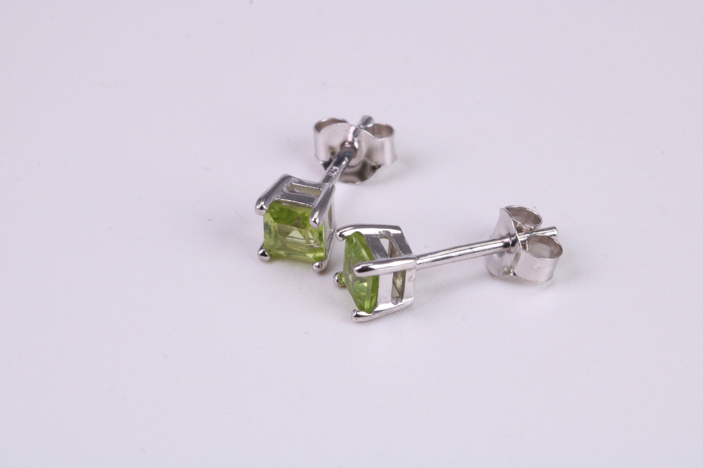 Real Square cut Peridot set Stud Earrings, Very Dressy, Made from Solid 925 Grade Sterling Silver