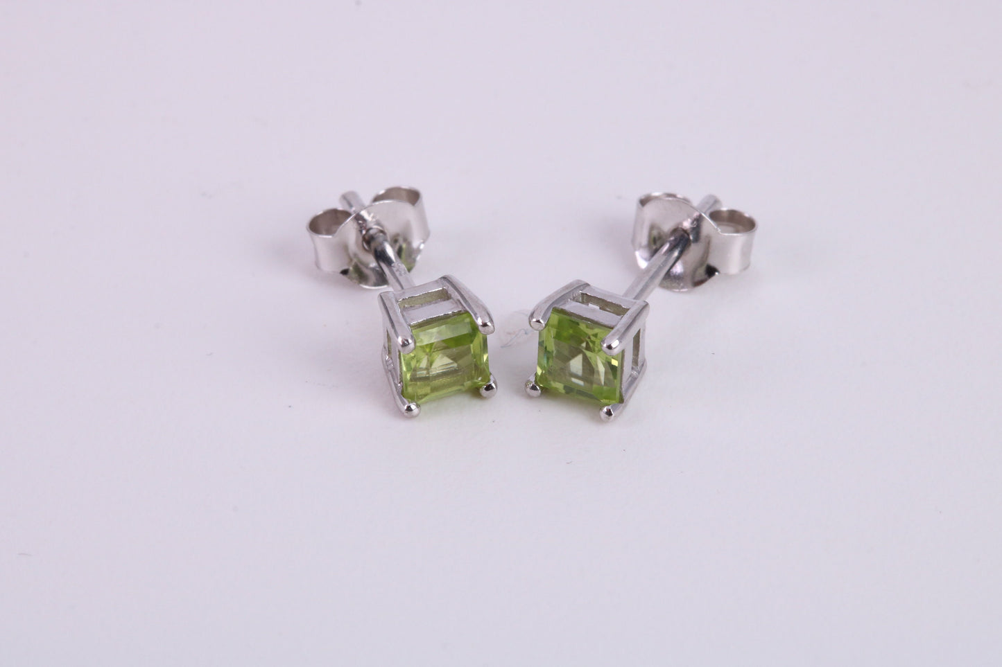 Real Square cut Peridot set Stud Earrings, Very Dressy, Made from Solid 925 Grade Sterling Silver