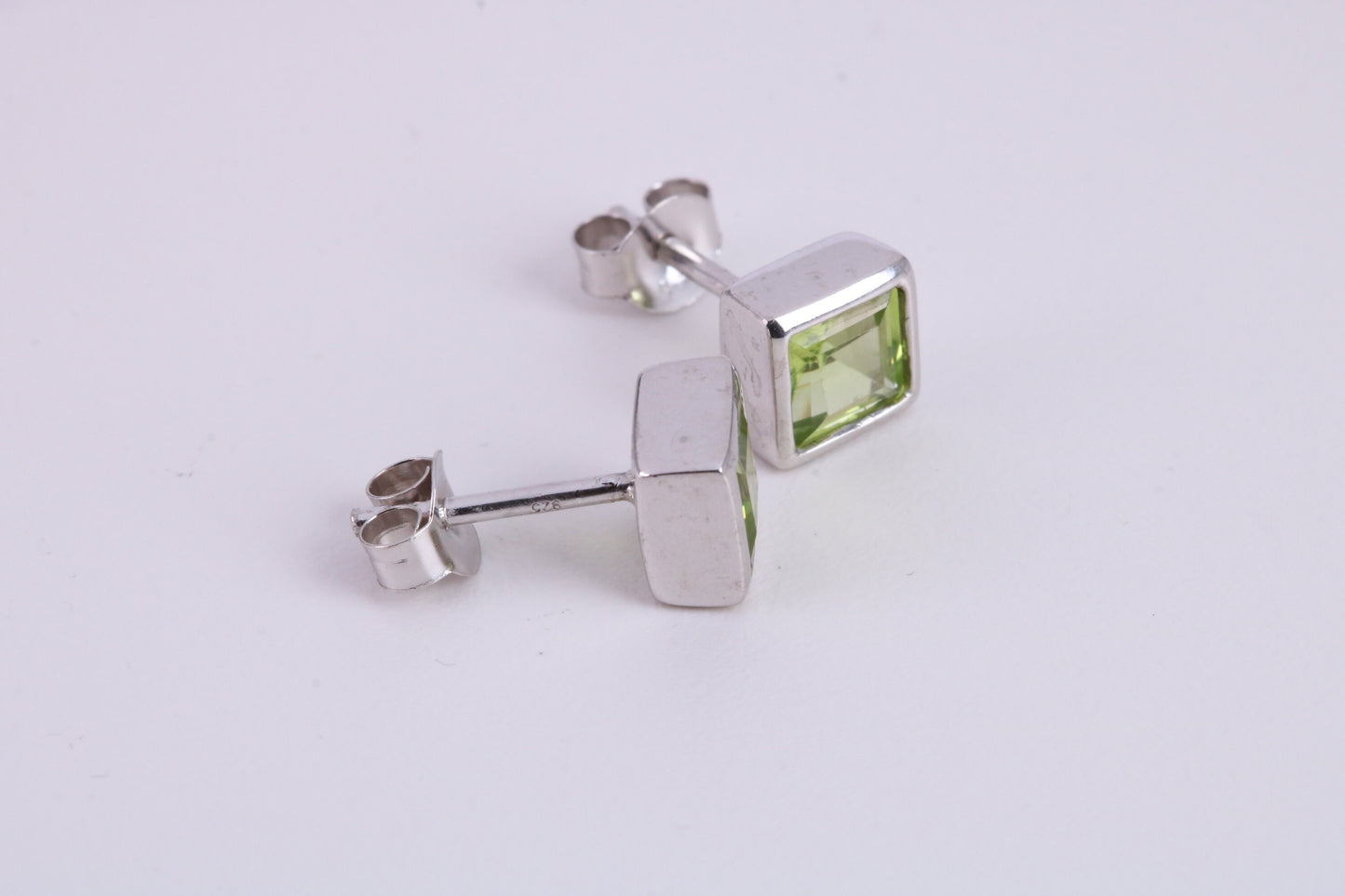 Real 6 mm Square cut Peridot set Stud Earrings, Very Dressy, Made from Solid 925 Grade Sterling Silver