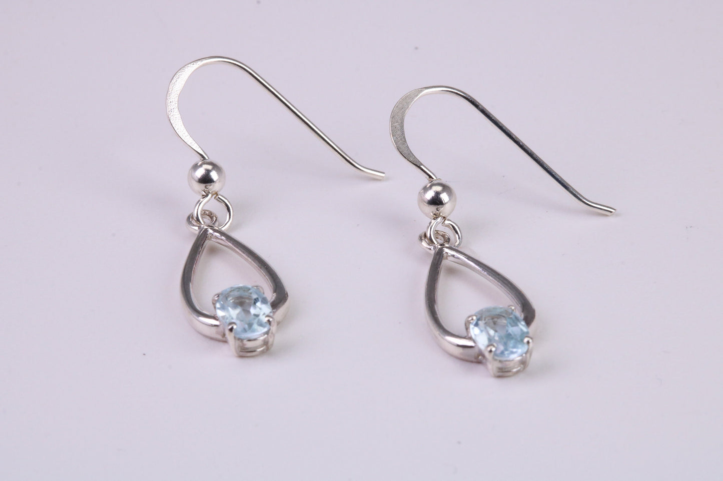 Real Oval cut Blue Topaz set Dropper Earrings, Very Dressy, Made from Solid 925 Grade Sterling Silver