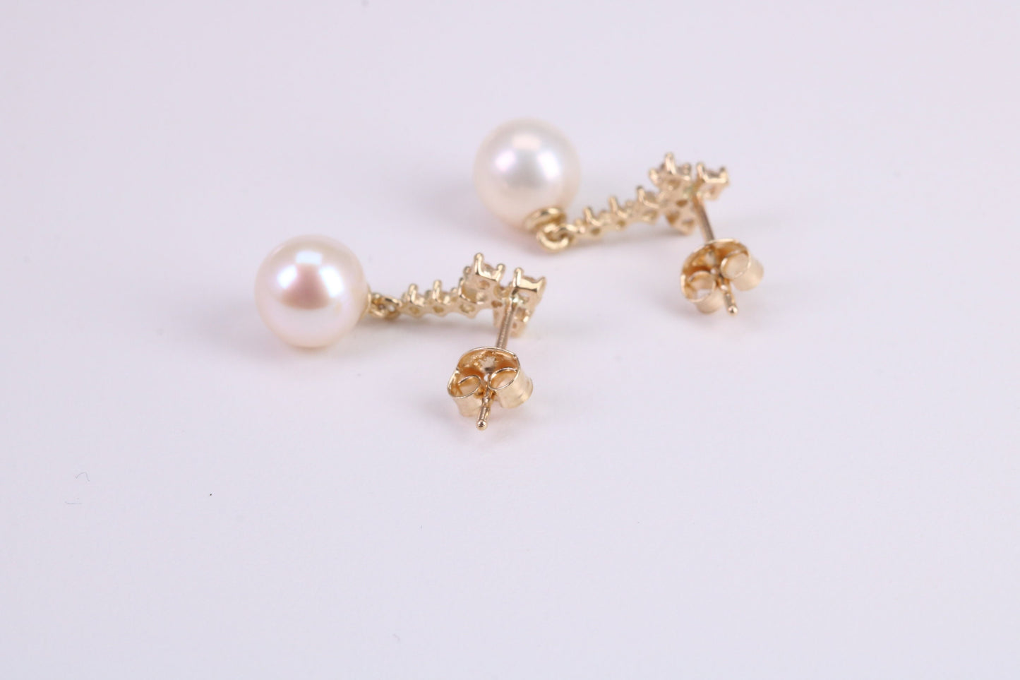 Natural Pearl Stud Dropper Earrings set in Solid Yellow Gold