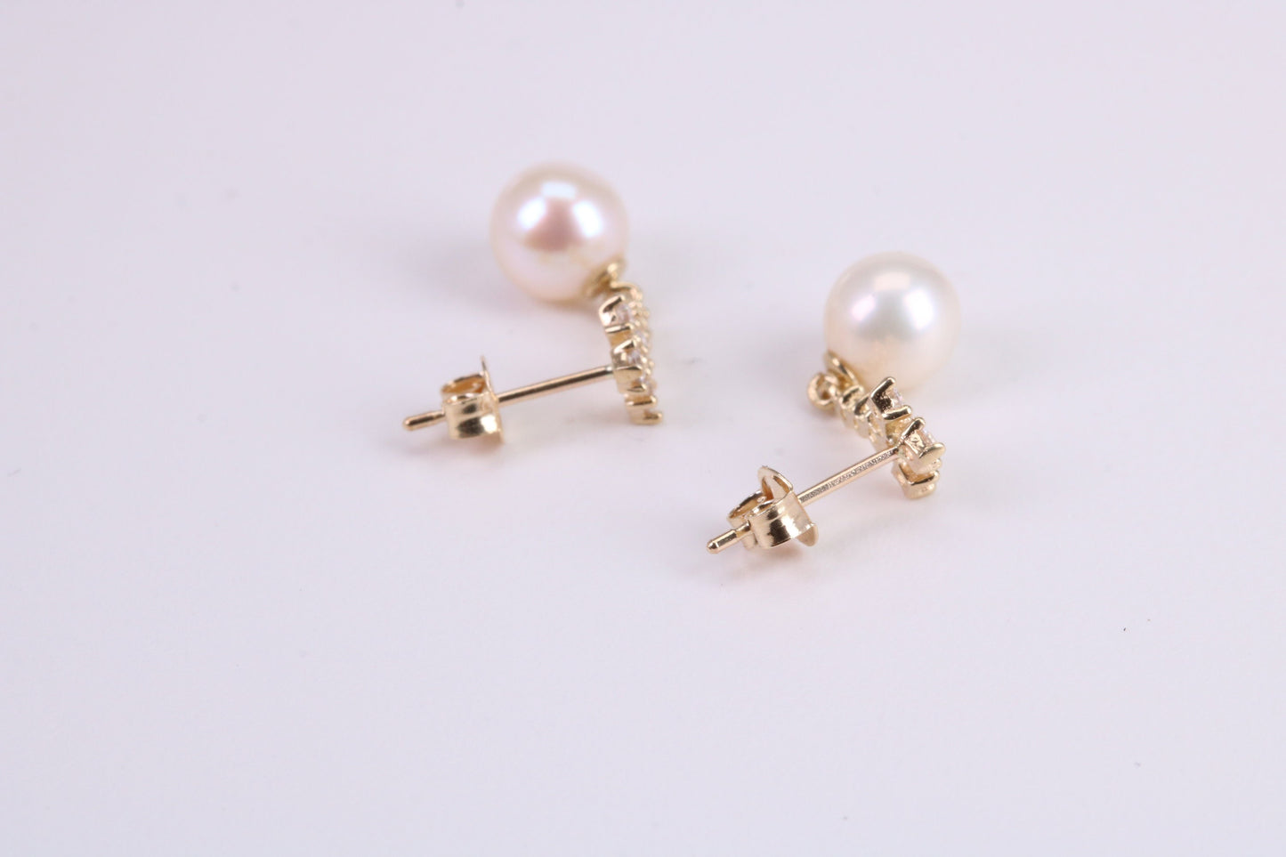Natural Pearl Stud Dropper Earrings set in Solid Yellow Gold