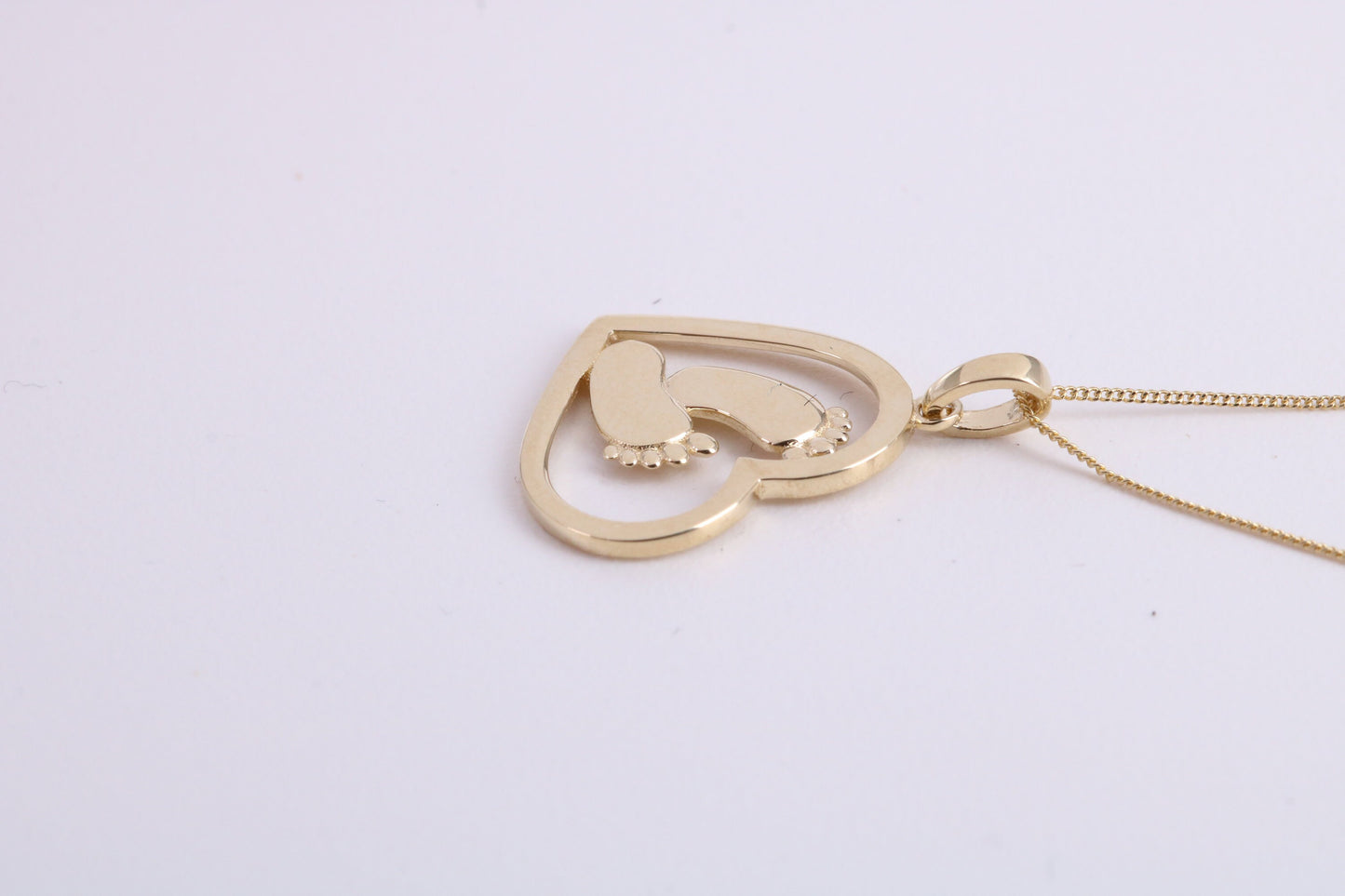 Love Heart with Footsteps Necklace Together with 18 Inch Long Chain, Made from Solid Yellow Gold with High Polished Finish