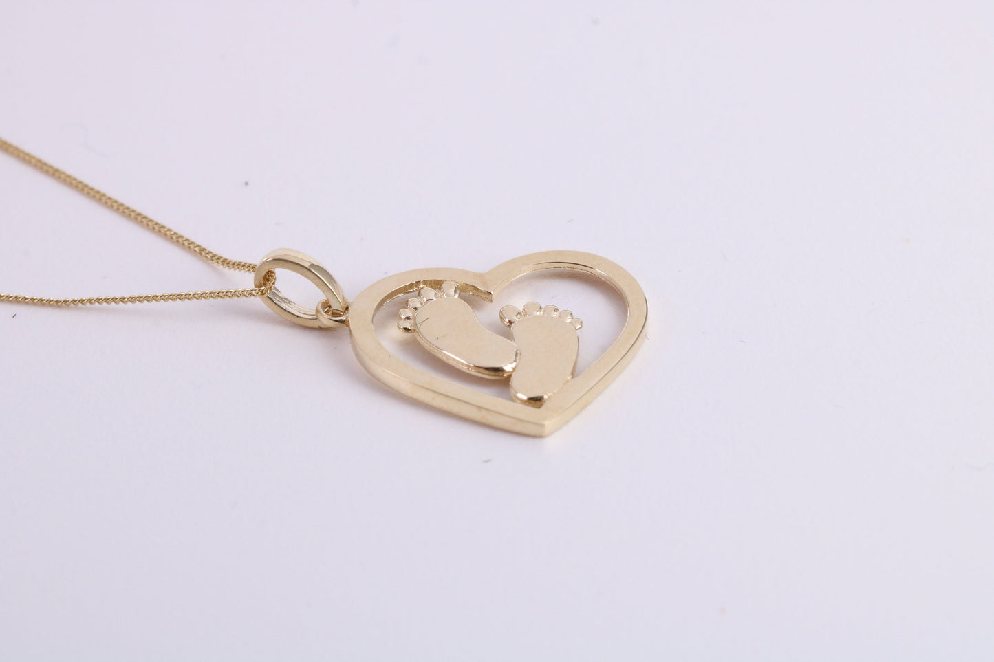 Love Heart with Footsteps Necklace Together with 18 Inch Long Chain, Made from Solid Yellow Gold with High Polished Finish