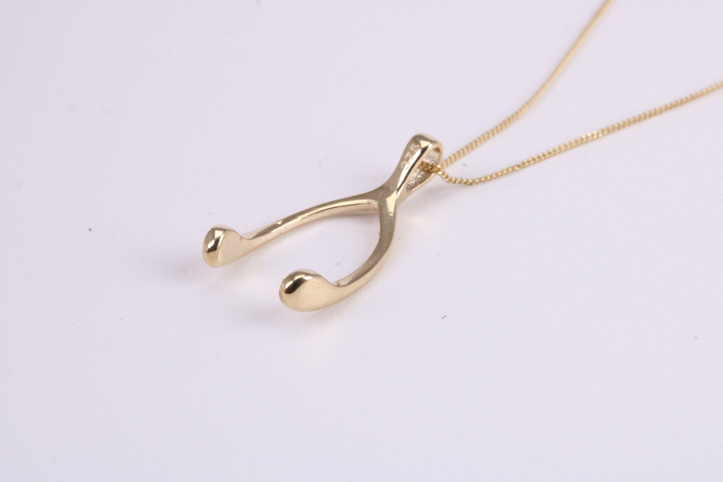 Wishbone Necklace Together with 18 Inch Long Chain, Made from Solid Yellow Gold with High Polished Finish