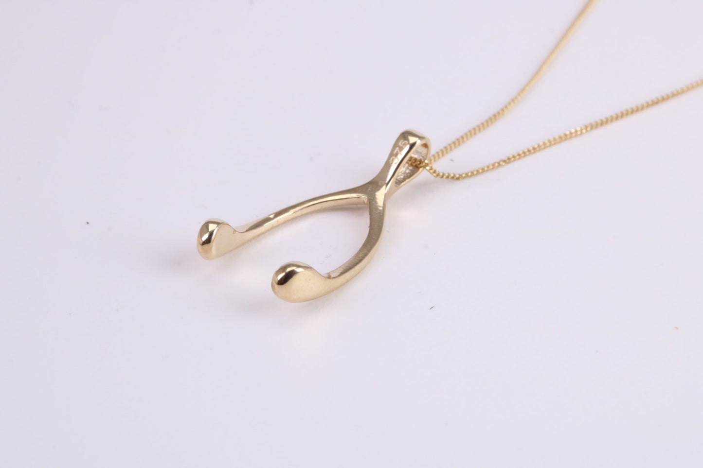 Wishbone Necklace Together with 18 Inch Long Chain, Made from Solid Yellow Gold with High Polished Finish