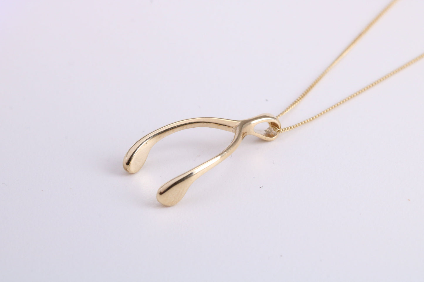 Wishbone Necklace Together with 18 Inch Long Chain, Made from Solid Yellow Gold with High Polished Finish