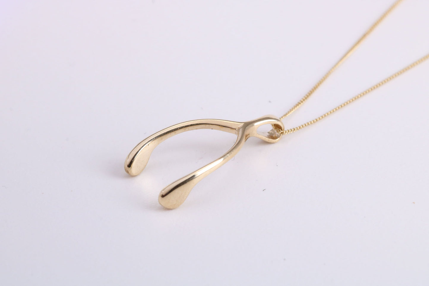 Wishbone Necklace Together with 18 Inch Long Chain, Made from Solid Yellow Gold with High Polished Finish