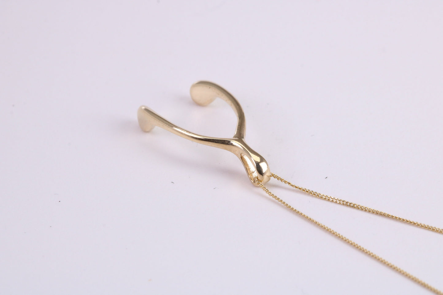 Wishbone Necklace Together with 18 Inch Long Chain, Made from Solid Yellow Gold with High Polished Finish