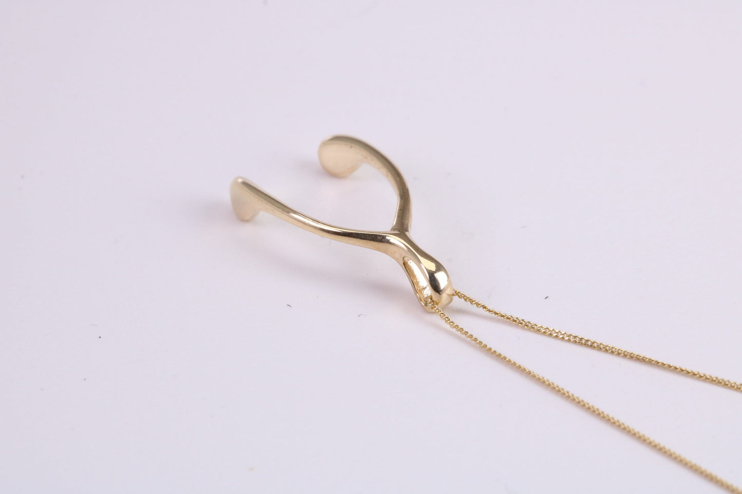 Wishbone Necklace Together with 18 Inch Long Chain, Made from Solid Yellow Gold with High Polished Finish