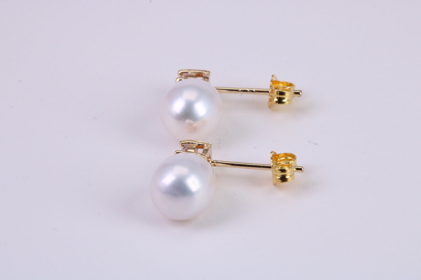Oval Natural Freshwater Pearl and C Z set Stud Dropper Earrings set in Solid Silver and 18ct Yellow Gold Plated