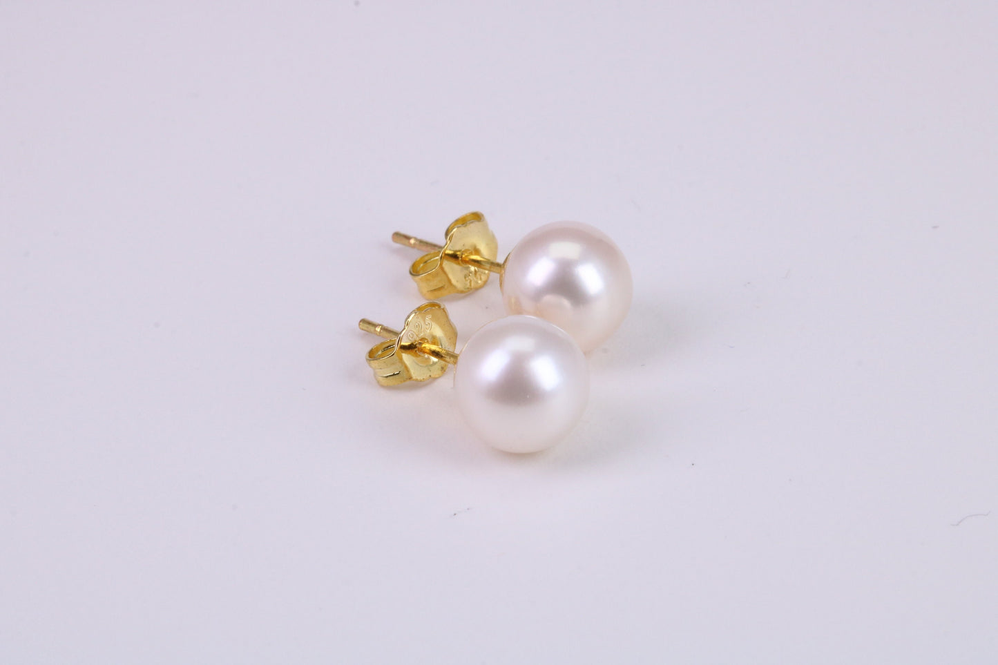 Natural 9 mm Round Pearl Stud Earrings set in Solid Silver and 18ct Yellow Gold Plated