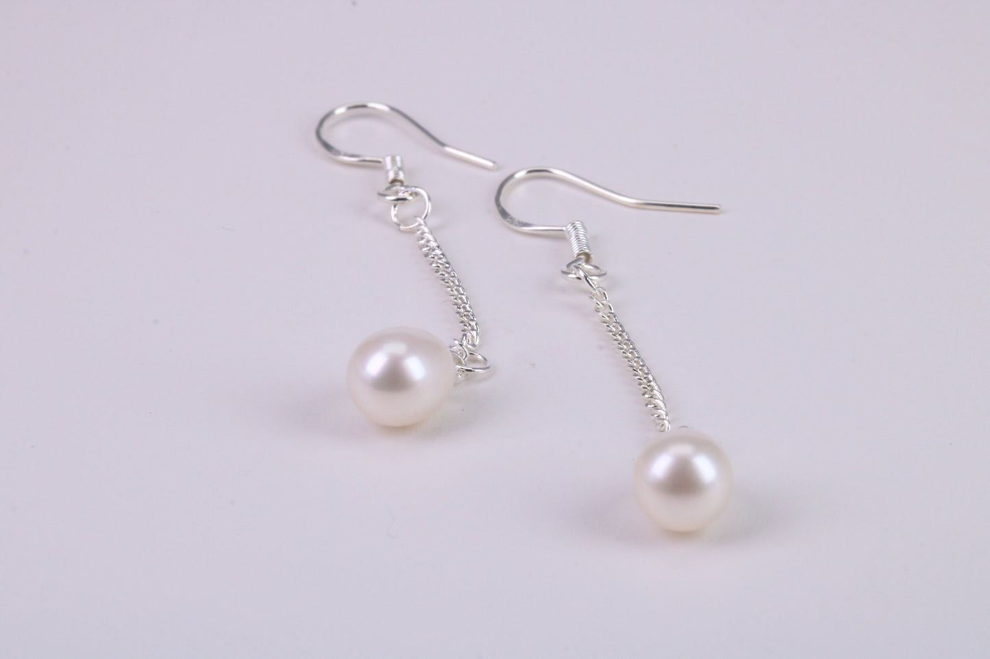 35 mm Long Natural Pearl Dropper Earrings set in Solid Silver