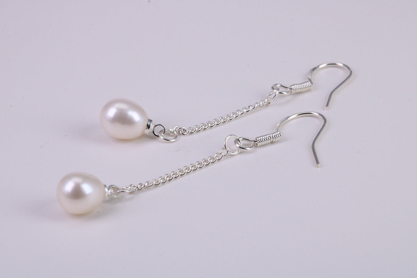 35 mm Long Natural Pearl Dropper Earrings set in Solid Silver