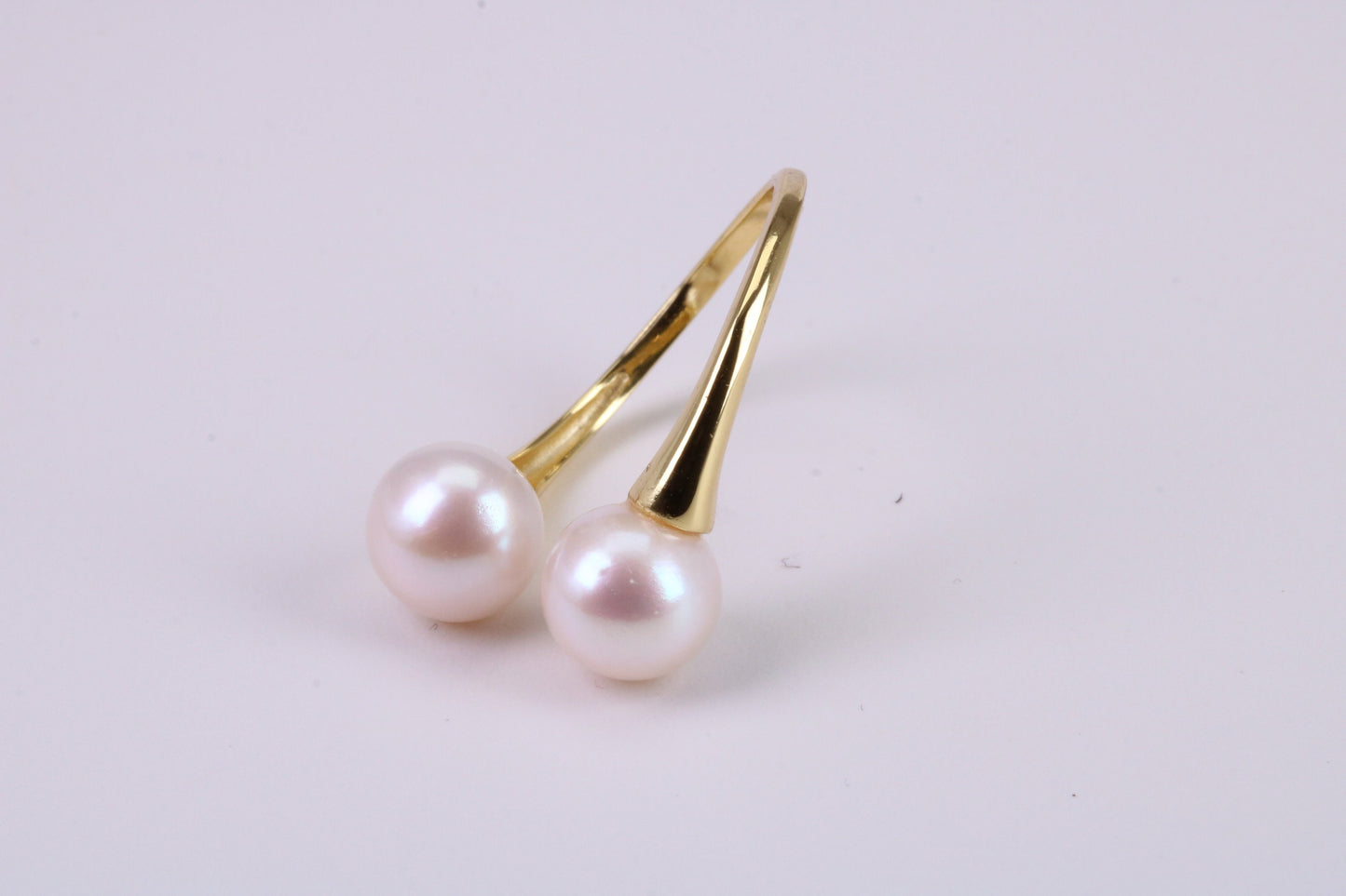 Natural 8 mm Round Double Pearl set Open Ended Ring set in Solid Silver and 18ct Yellow Gold Plated
