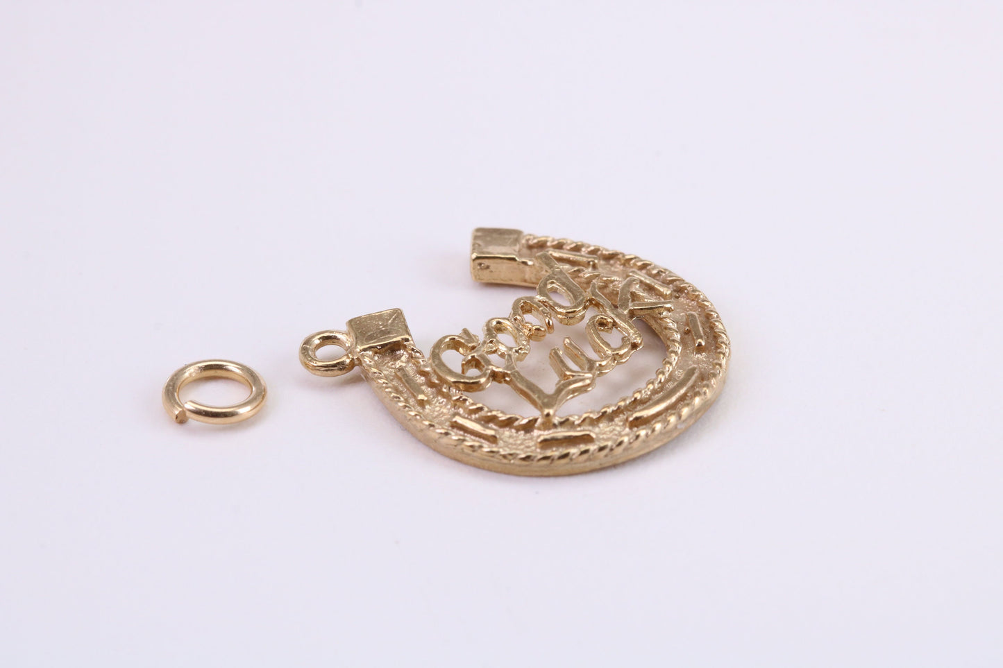 Good Luck Horse Shoe Charm, Traditional Charm, Made from Solid Yellow Gold, British Hallmarked, Complete with Attachment Link