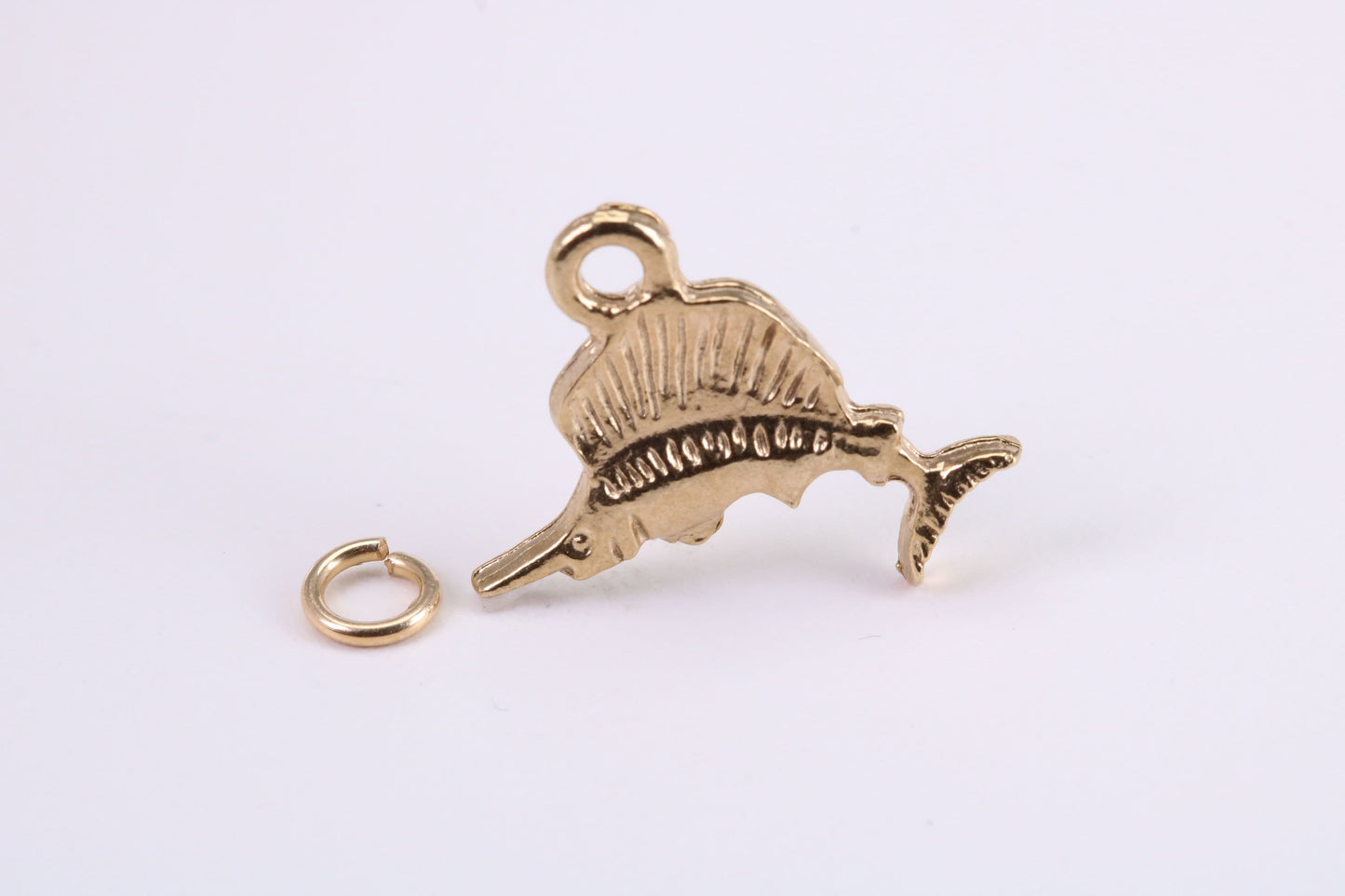 Sail Fish Charm, Traditional Charm, Made from Solid Yellow Gold, British Hallmarked, Complete with Attachment Link