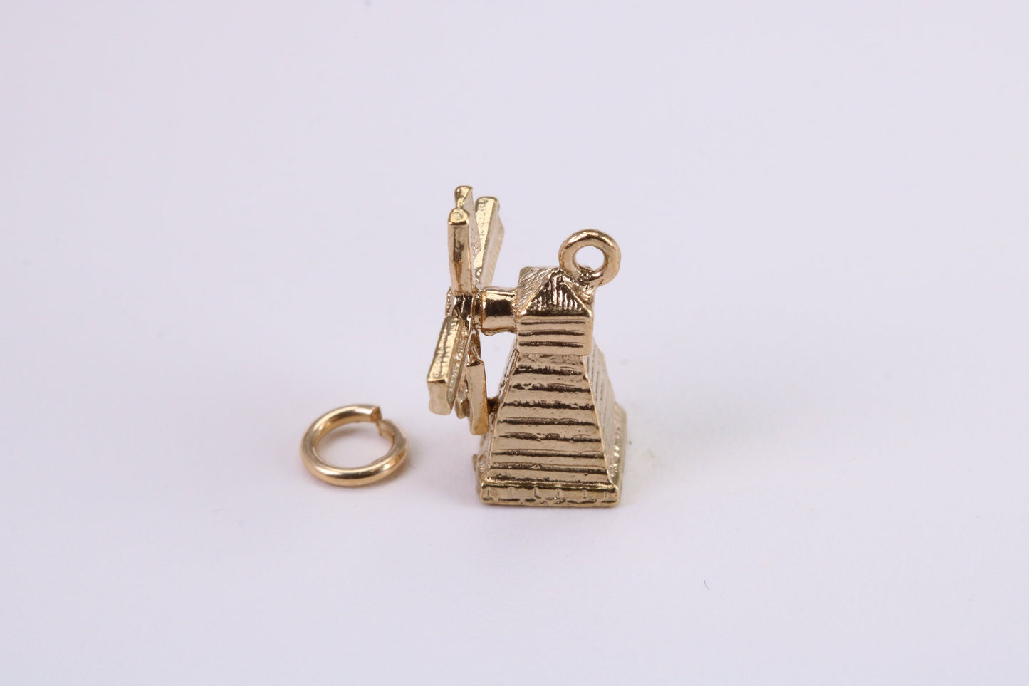 Windmill Charm, Traditional Charm, Made from Solid Yellow Gold, British Hallmarked, Complete with Attachment Link
