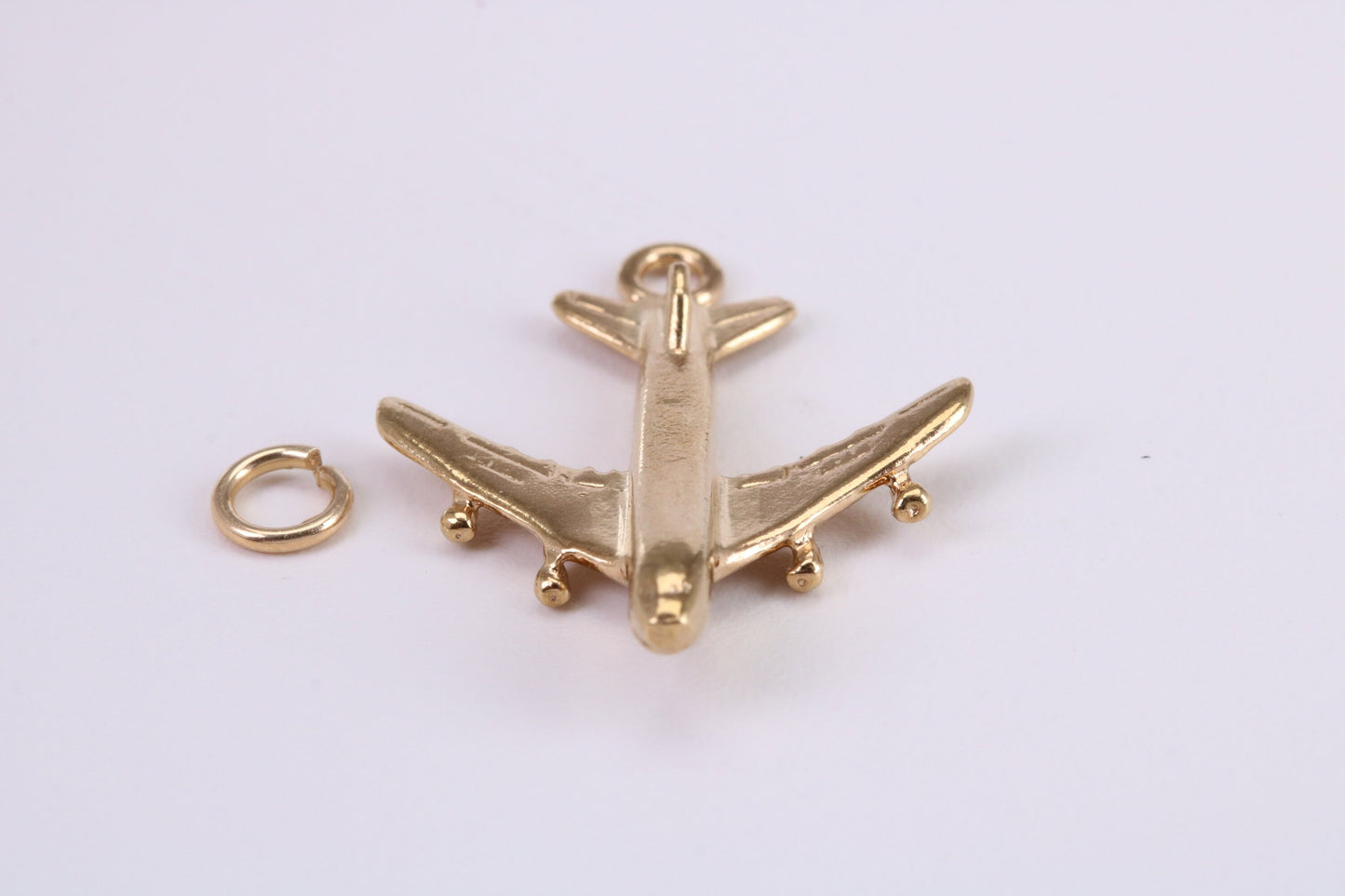 Jumbo Jet 747 Charm, Traditional Charm, Made from Solid Yellow Gold, British Hallmarked, Complete with Attachment Link