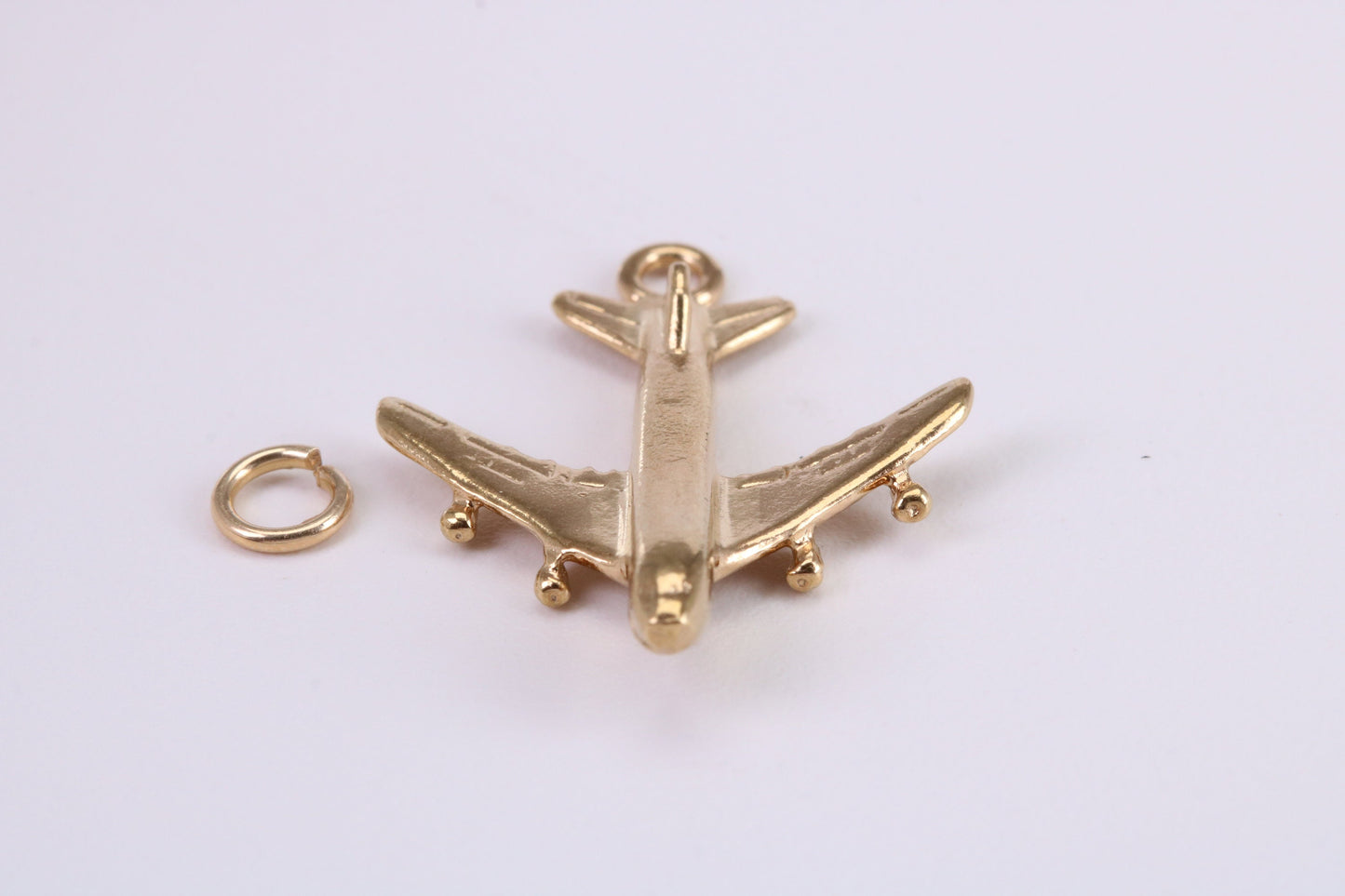 Jumbo Jet 747 Charm, Traditional Charm, Made from Solid Yellow Gold, British Hallmarked, Complete with Attachment Link