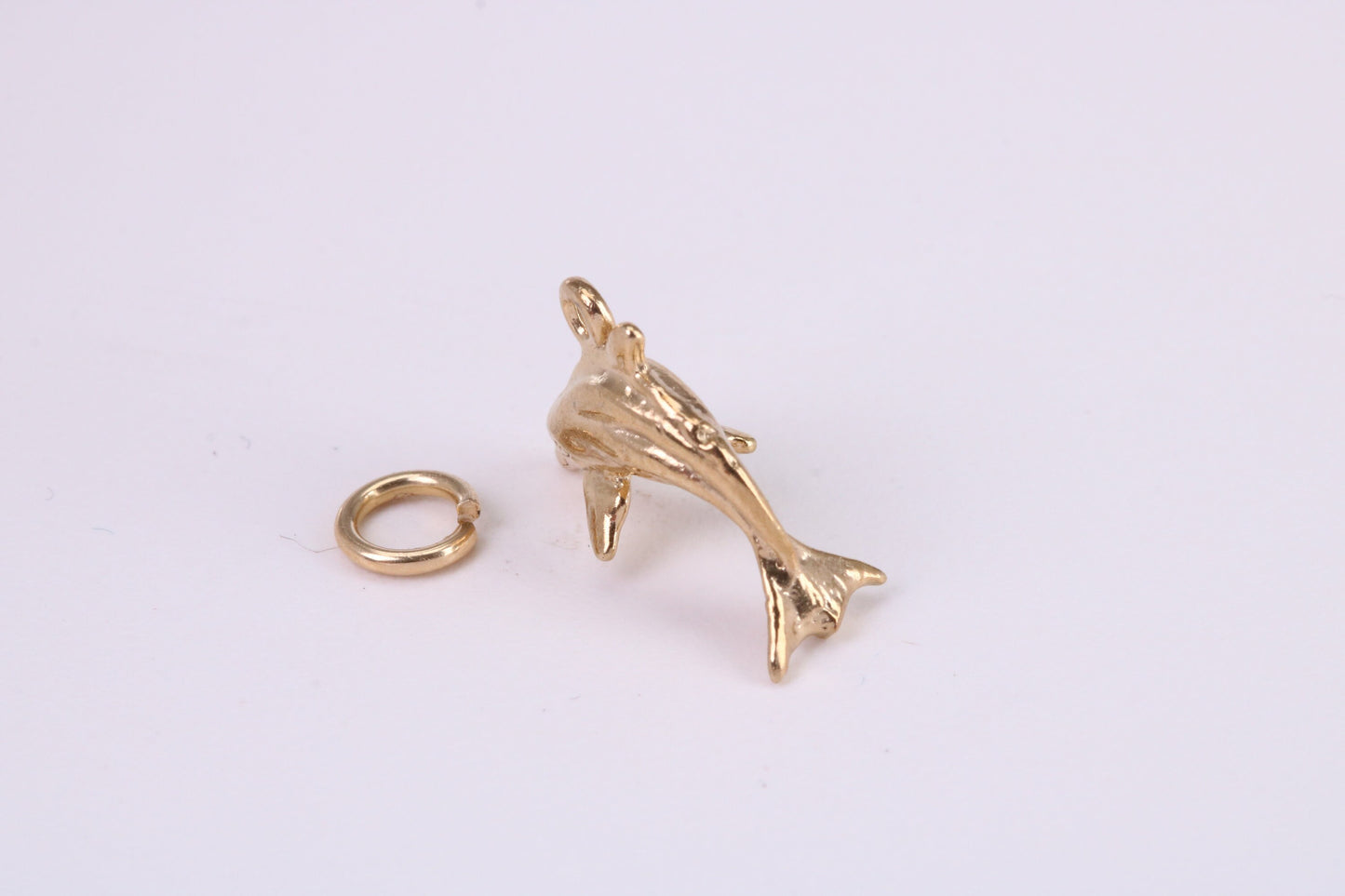 Dolphin Charm, Traditional Charm, Made from Solid Yellow Gold, British Hallmarked, Complete with Attachment Link