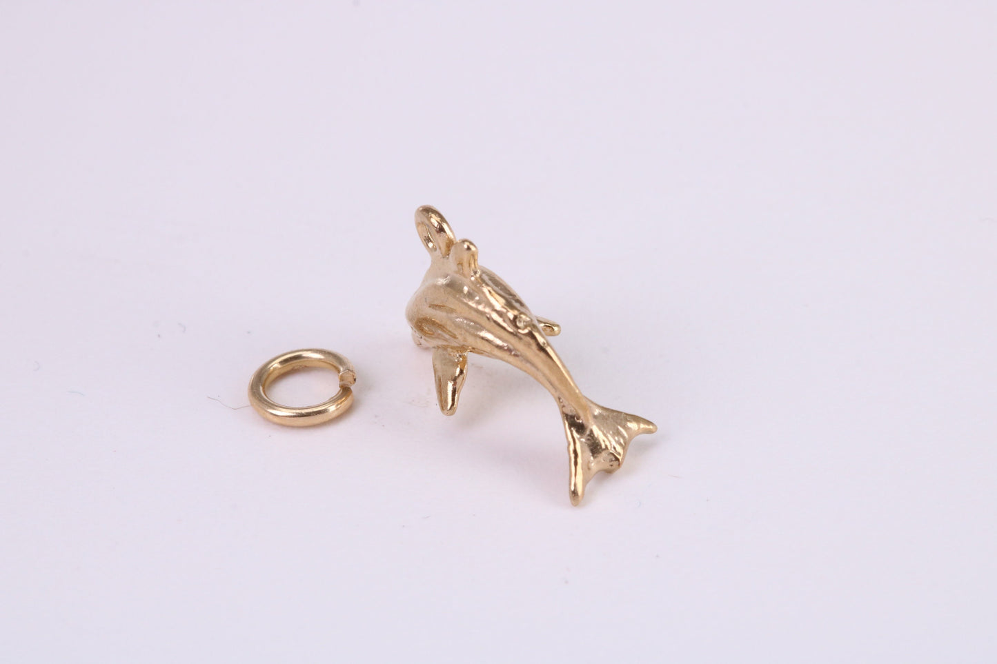 Dolphin Charm, Traditional Charm, Made from Solid Yellow Gold, British Hallmarked, Complete with Attachment Link