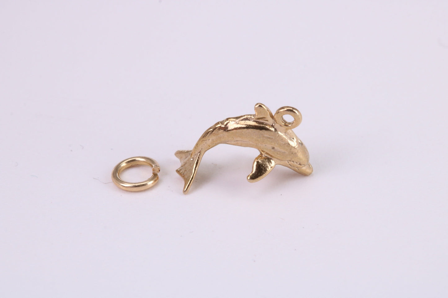 Dolphin Charm, Traditional Charm, Made from Solid Yellow Gold, British Hallmarked, Complete with Attachment Link