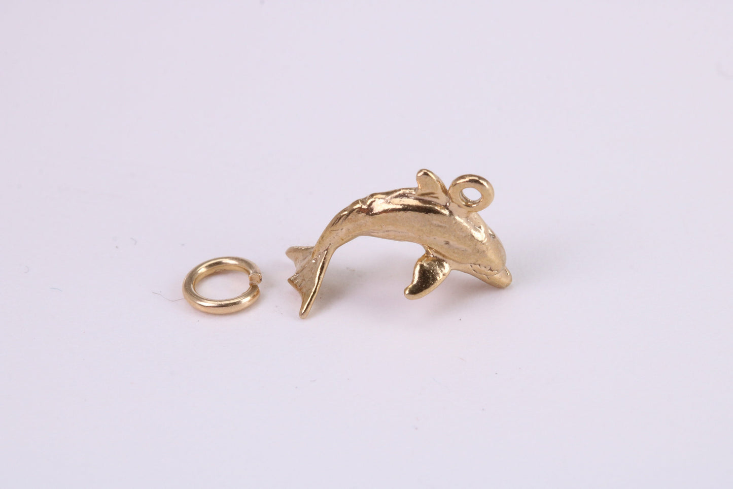 Dolphin Charm, Traditional Charm, Made from Solid Yellow Gold, British Hallmarked, Complete with Attachment Link