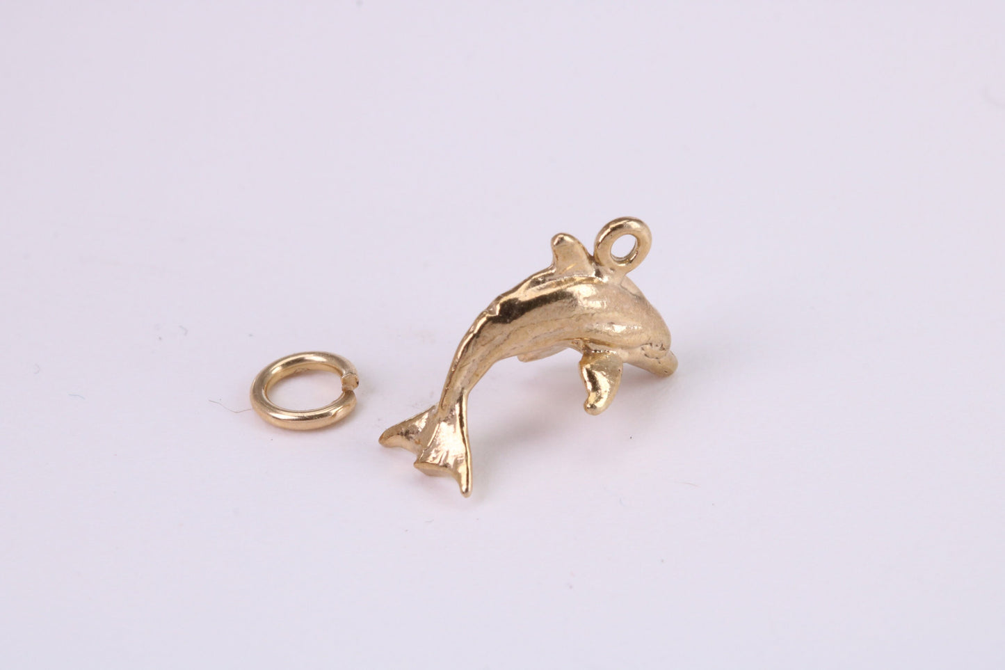 Dolphin Charm, Traditional Charm, Made from Solid Yellow Gold, British Hallmarked, Complete with Attachment Link