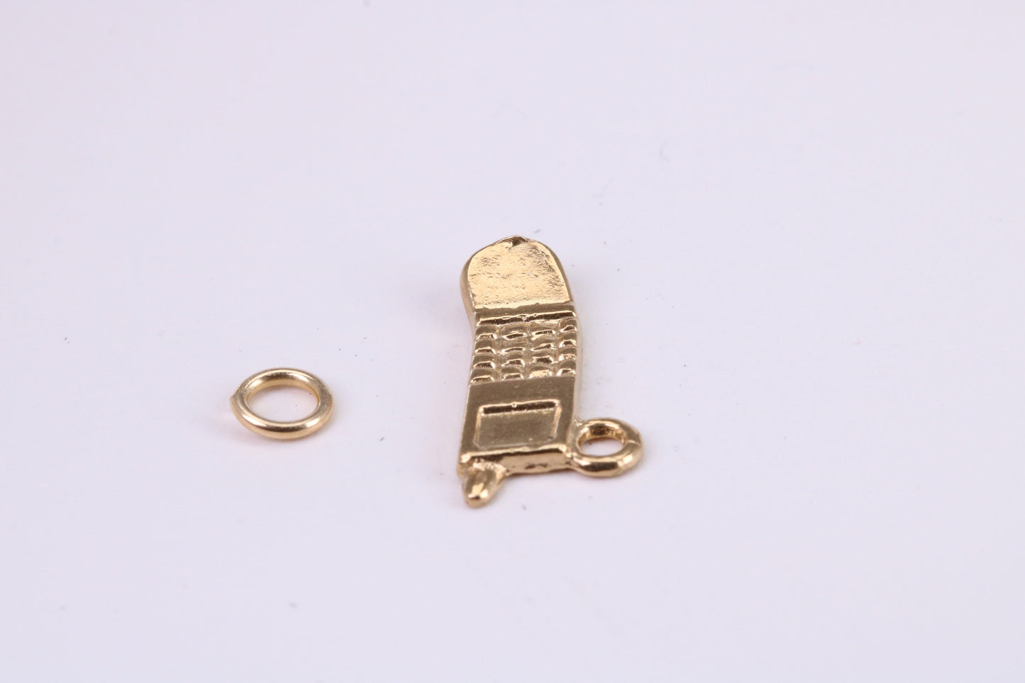 Cell Phone Charm, Traditional Charm, Made from Solid Yellow Gold, British Hallmarked, Complete with Attachment Link