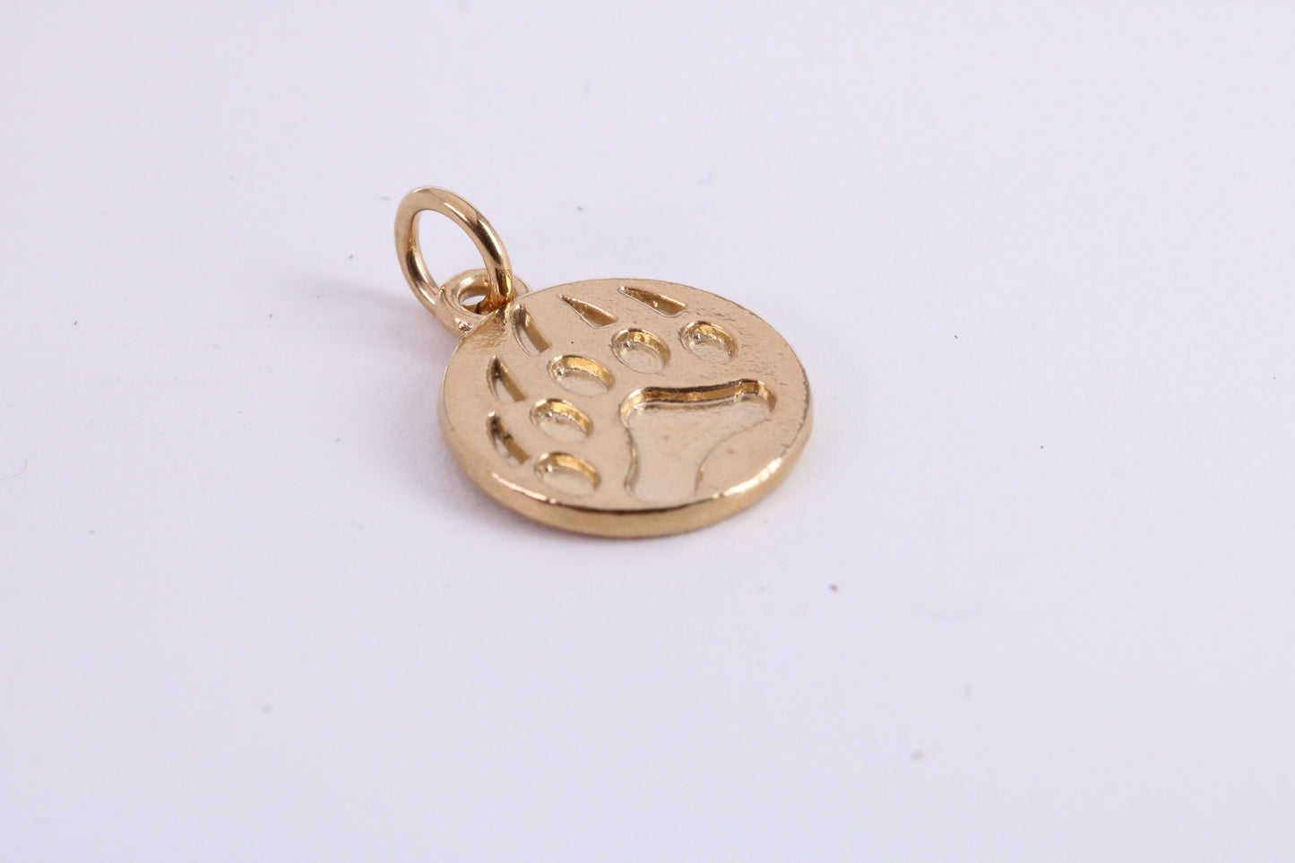 Paw Print Charm, Traditional Charm, Made from Solid Yellow Gold, British Hallmarked, Complete with Attachment Link
