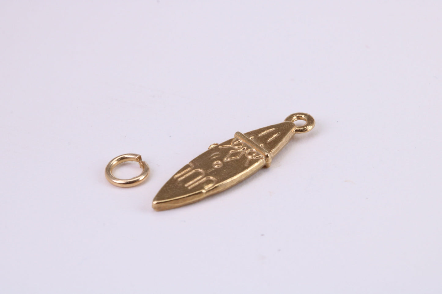Surf Board Charm, Traditional Charm, Made from Solid Yellow Gold, British Hallmarked, Complete with Attachment Link