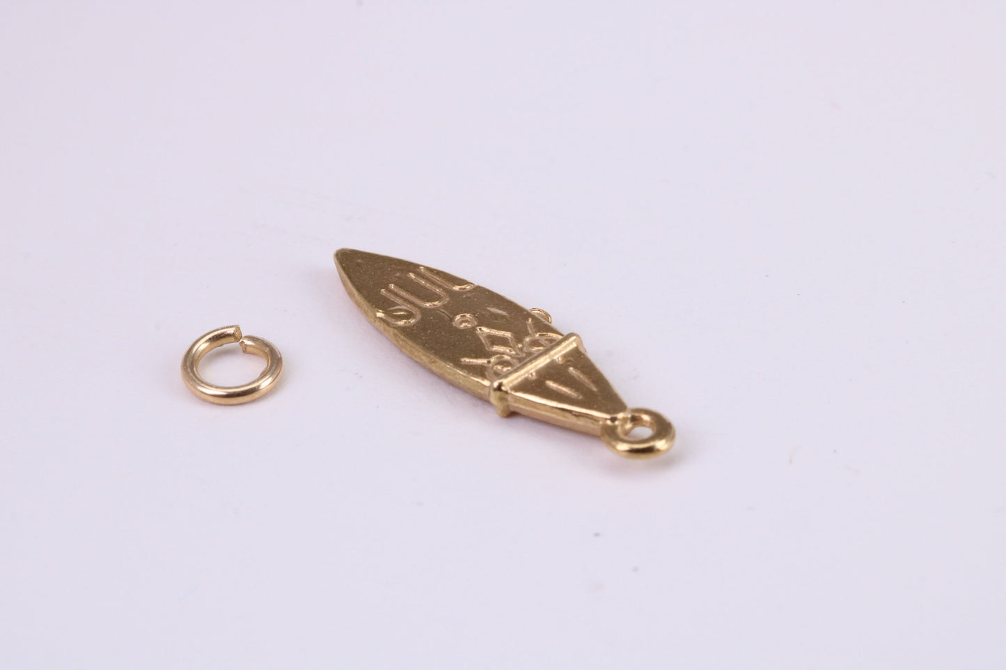 Surf Board Charm, Traditional Charm, Made from Solid Yellow Gold, British Hallmarked, Complete with Attachment Link