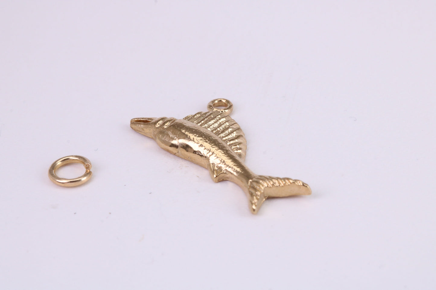 Sail Fish Charm, Traditional Charm, Made from Solid Yellow Gold, British Hallmarked, Complete with Attachment Link