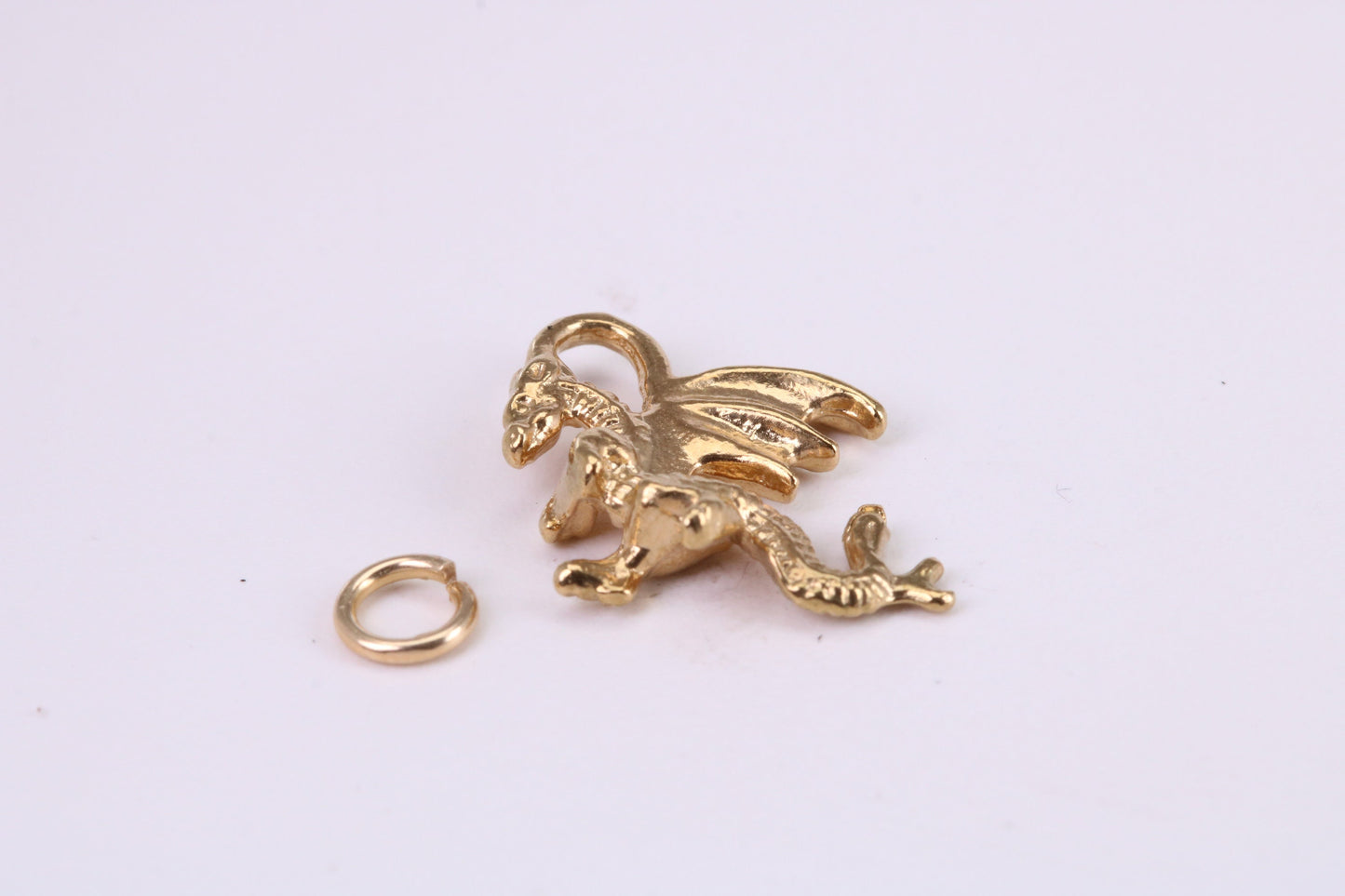 Dragon Charm, Traditional Charm, Made from Solid Yellow Gold, British Hallmarked, Complete with Attachment Link