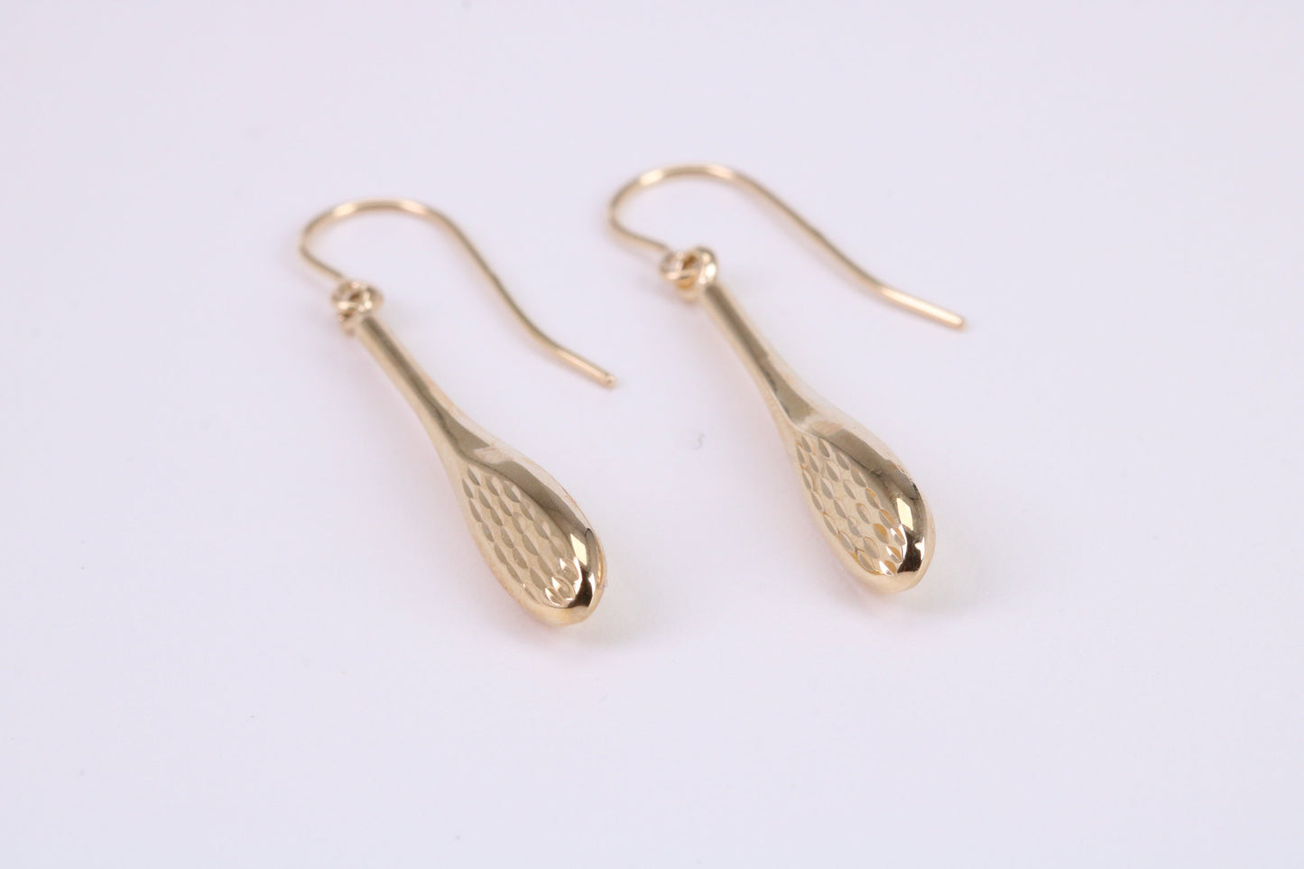 30 mm Long Teardrop Shaped Yellow Gold Dropper Earrings