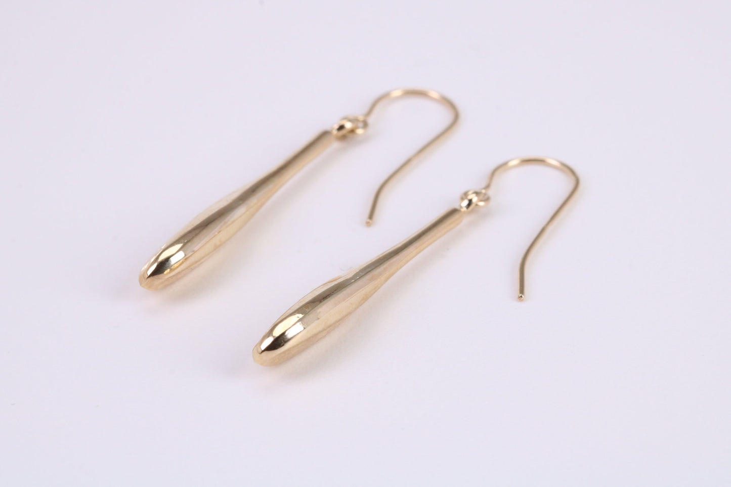 30 mm Long Teardrop Shaped Yellow Gold Dropper Earrings