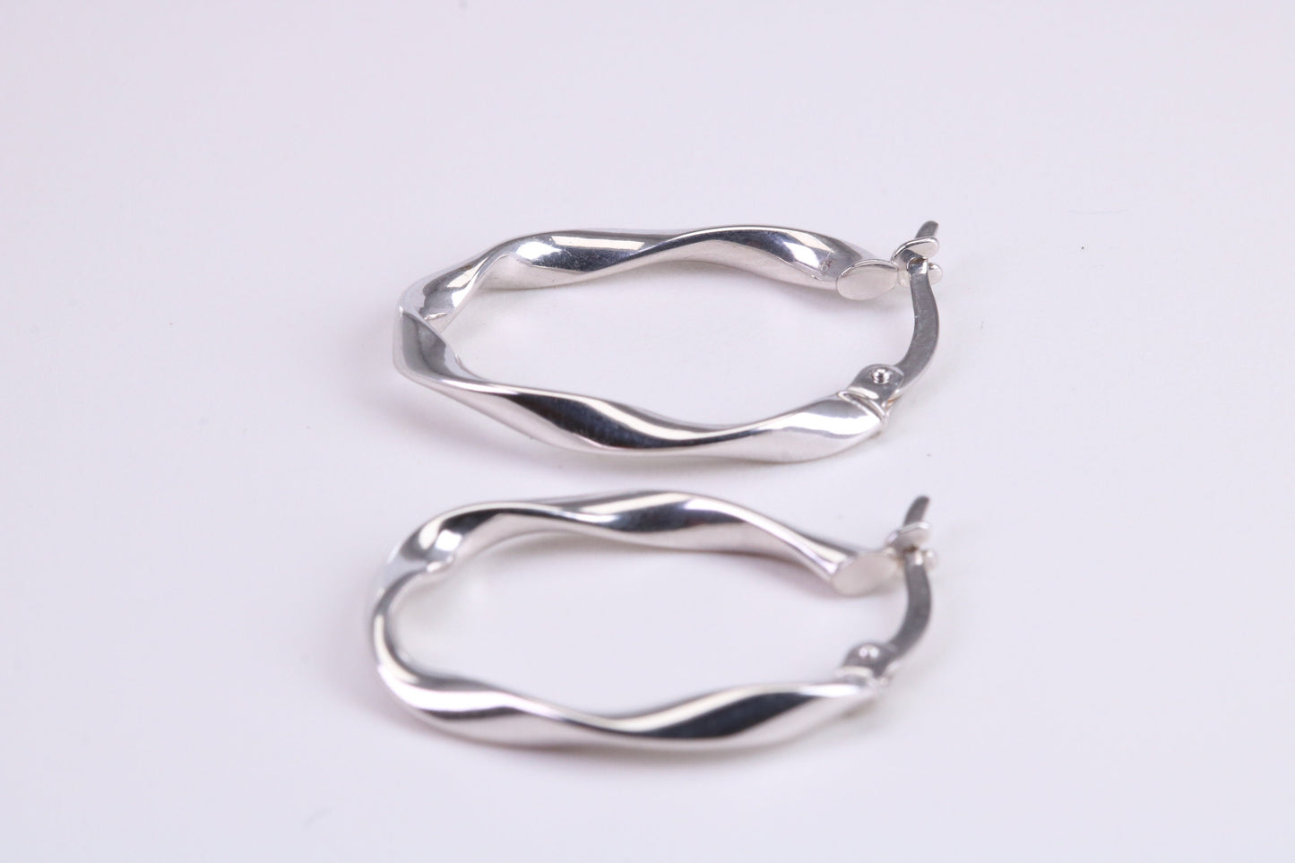 25 mm Long Hoop Creole Earrings Made from 9ct White Gold