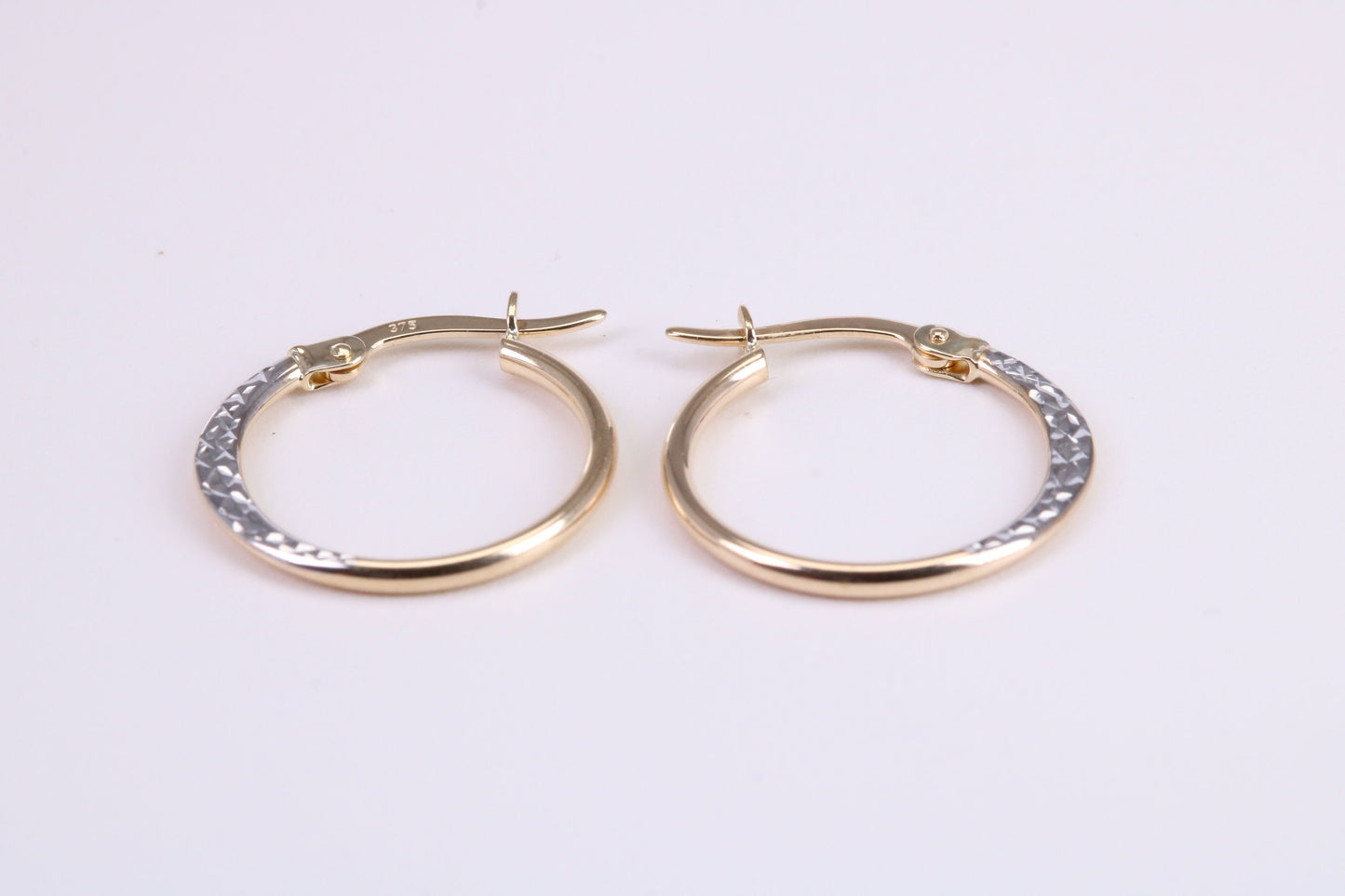 19 mm Round Hoop Creole Earrings Made from 9ct Yellow Gold, Two Tone Finished