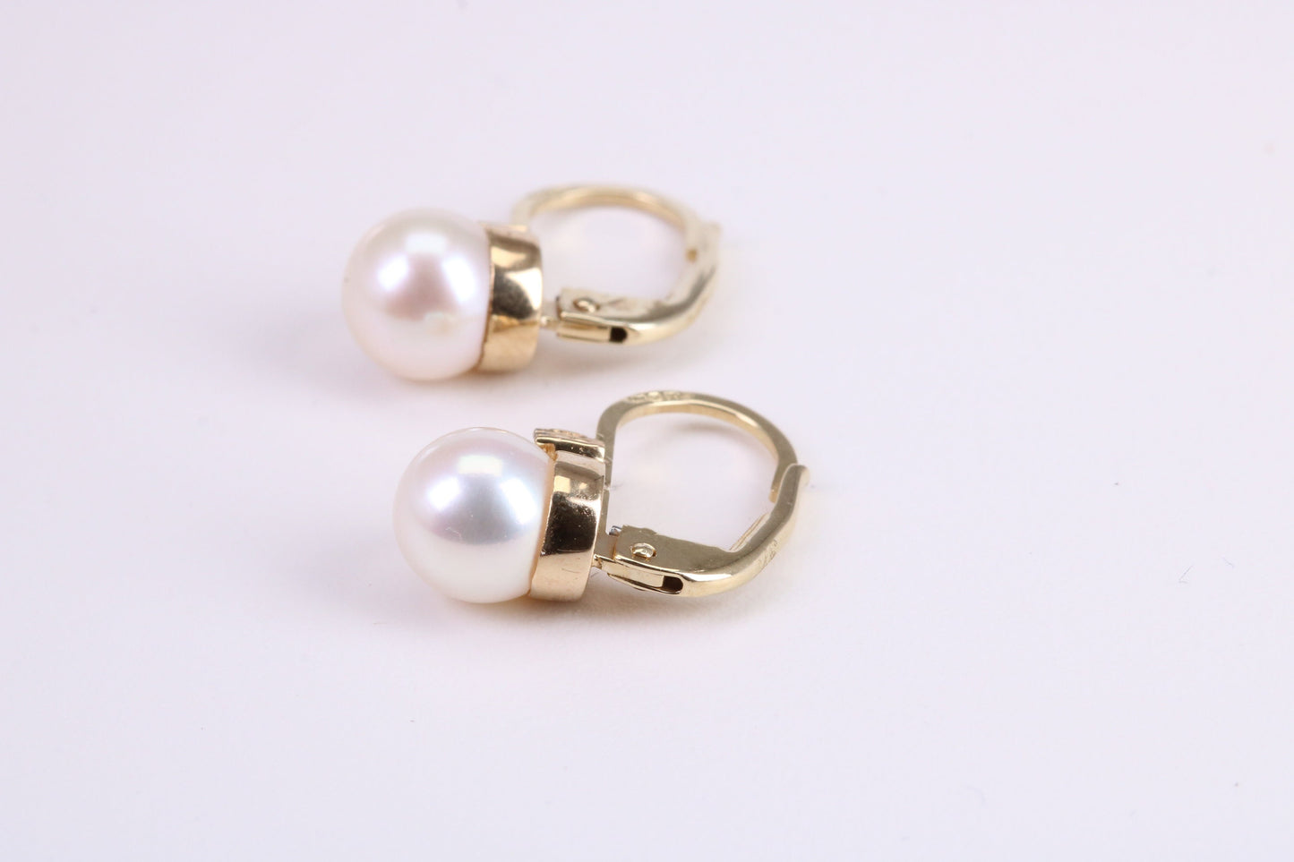 Natural Pearl Set Dropper Hoop Earrings set in Solid Yellow Gold