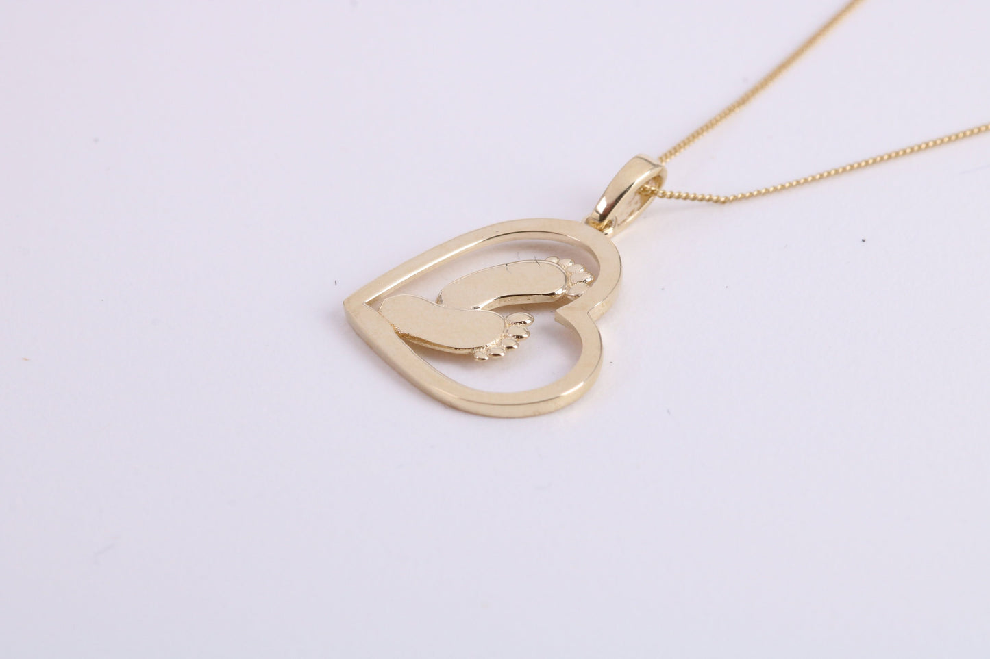Love Heart with Footsteps Necklace Together with 18 Inch Long Chain, Made from Solid Yellow Gold with High Polished Finish